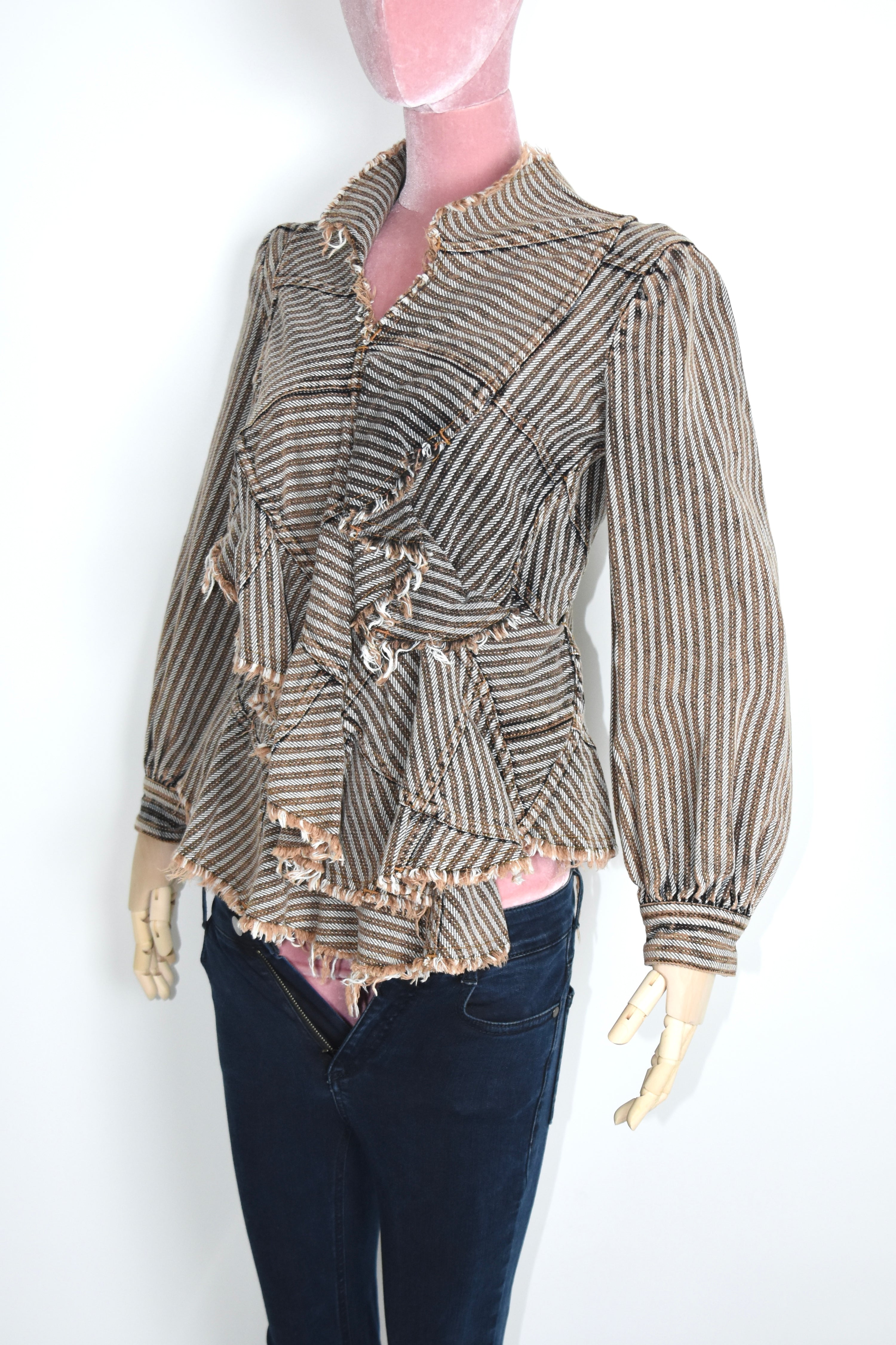 Junya Watanabe COMME des GARÇONS AD2001 Deconstructed Frayed Striped Layered Jacket – Size S