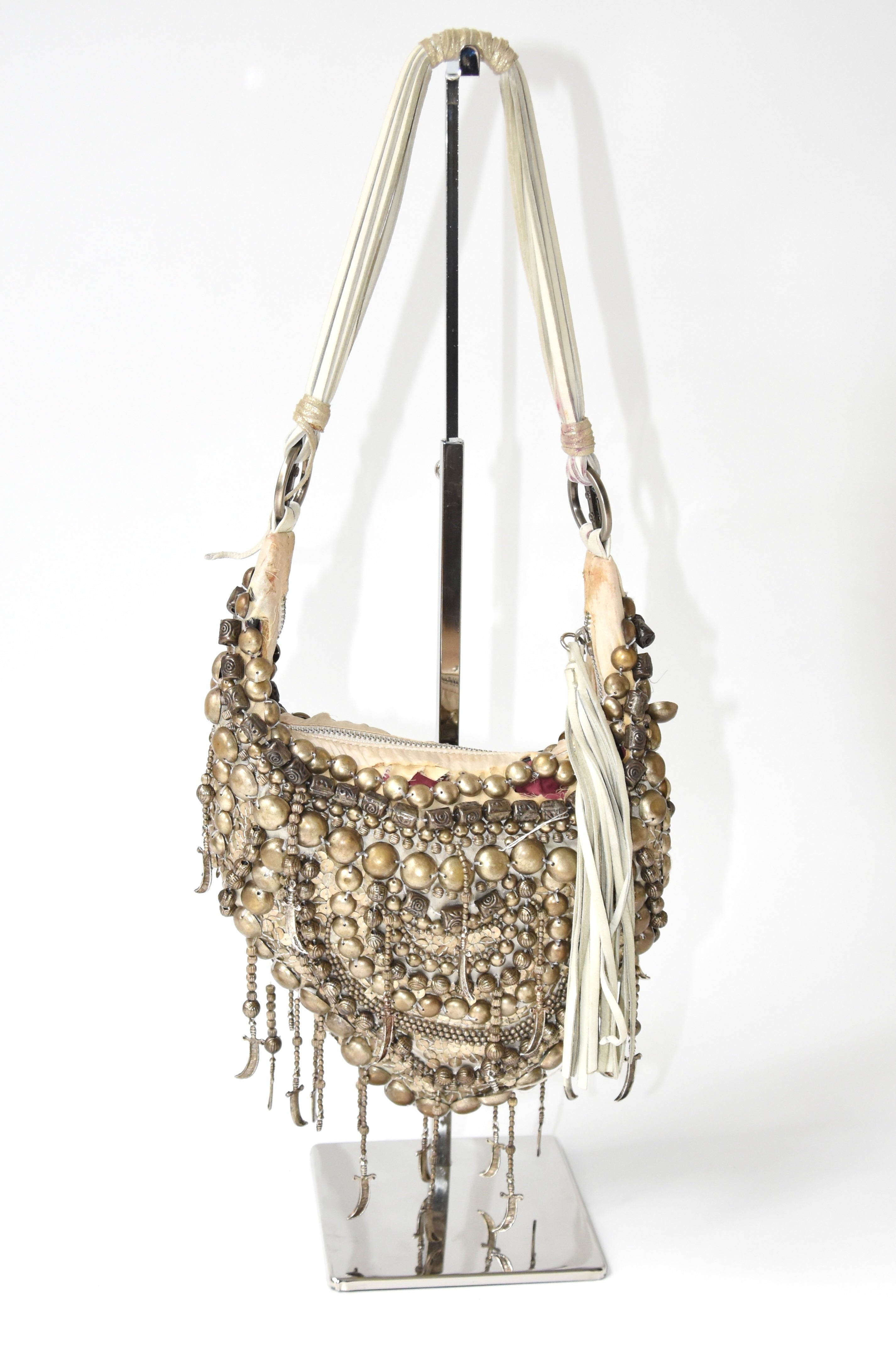 Cesare Paciotti Rare Heavy Metal Beaded Shoulder Bag