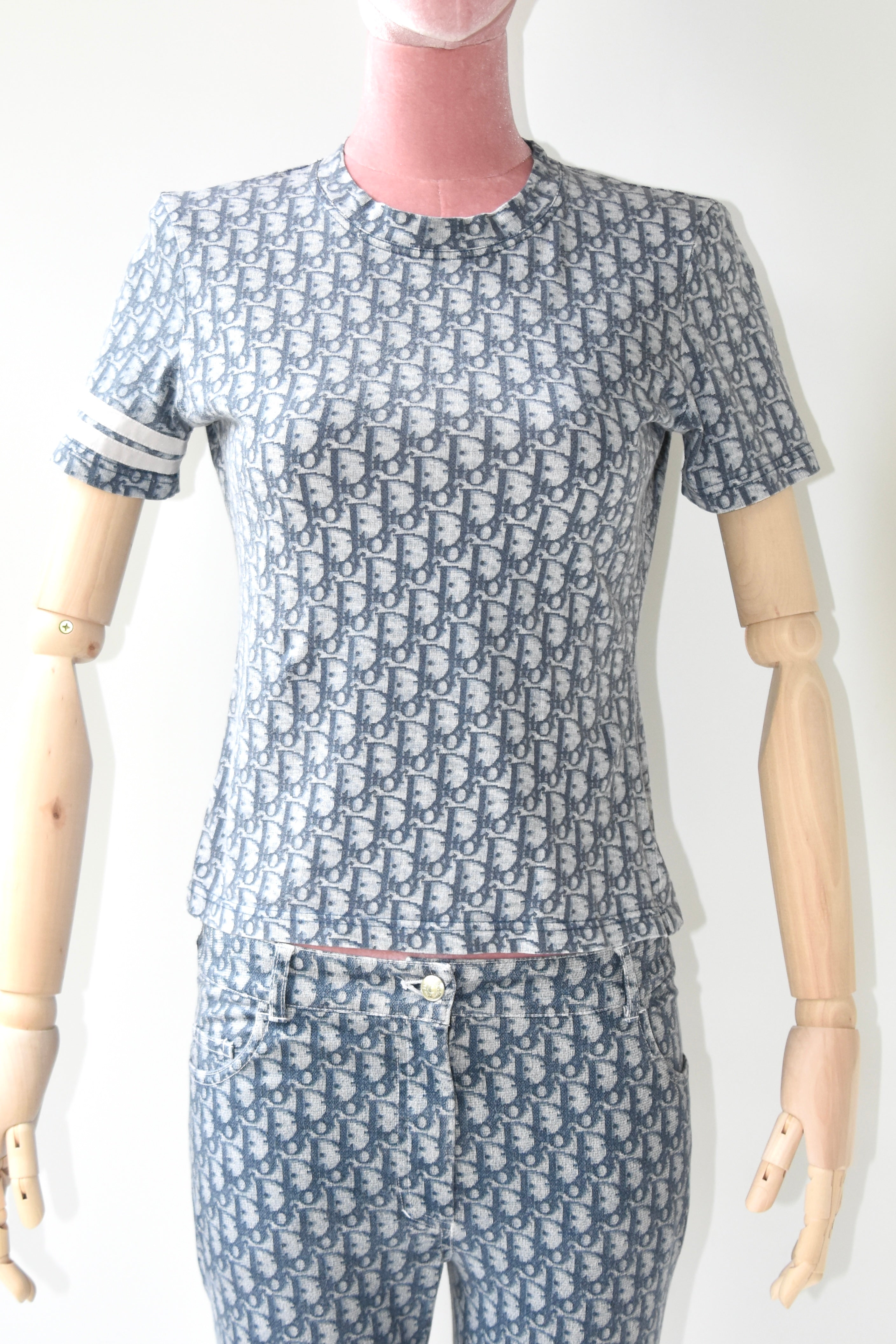 Christian Dior by John Galliano Blue Monogram Baby Tee (Y2K Boutique Oblique Icon)