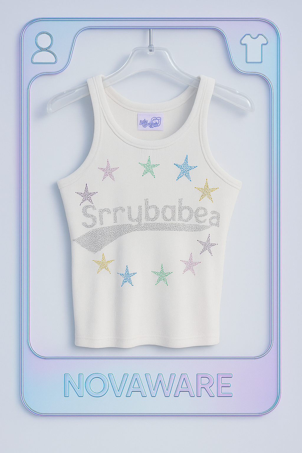 SorryBabe White Rhinestone Star Tank Top Y2K Sparkle Ribbed Vest
