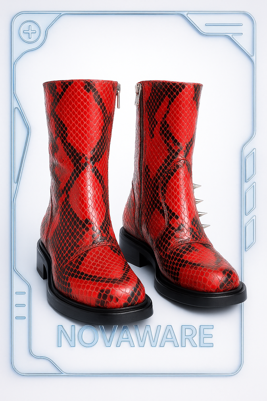 Marni Red Faux-Snakeskin Ring Boots