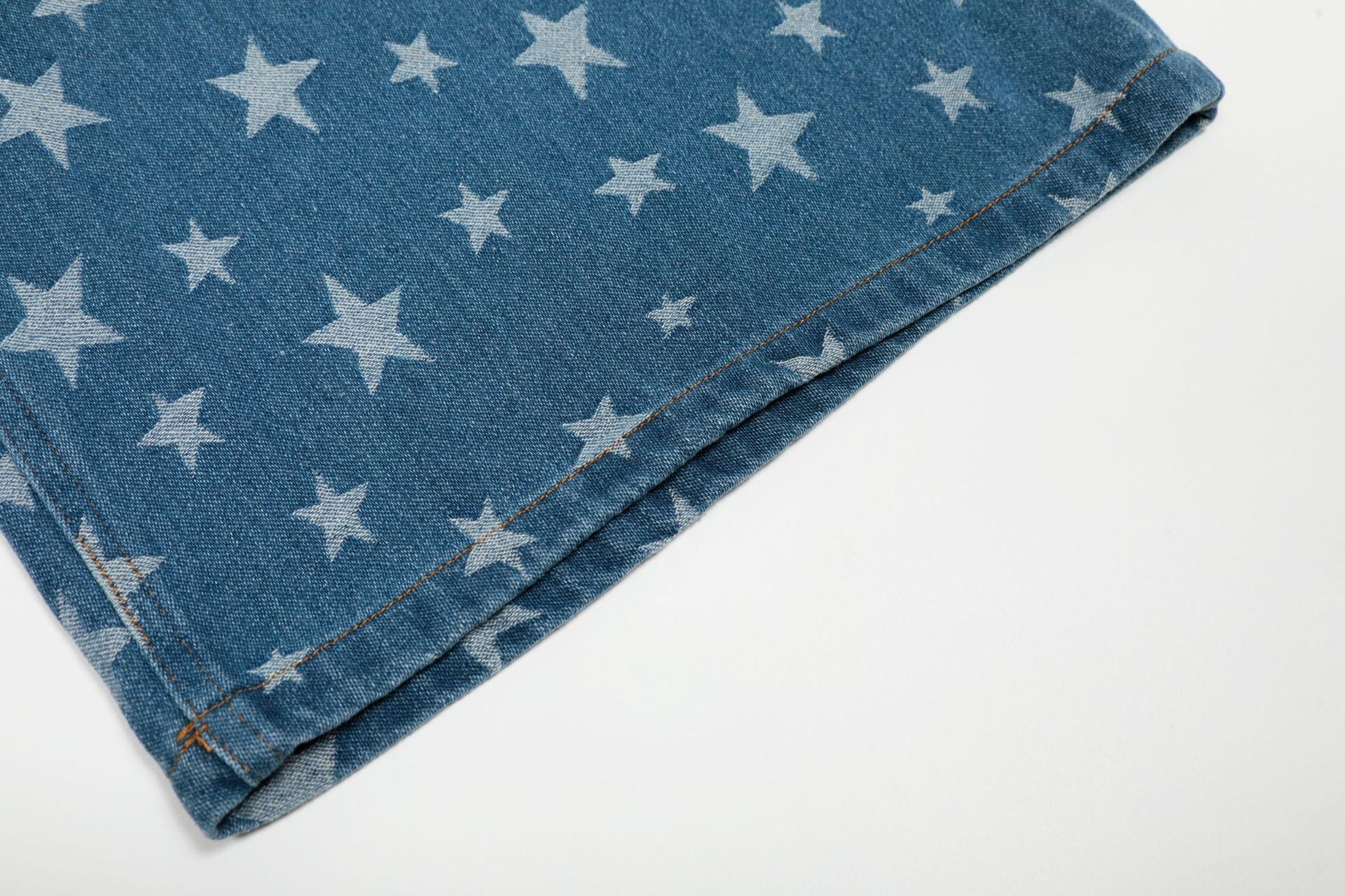 Blue and Bllack Y2K Stars Denim Shorts Straight Jeans