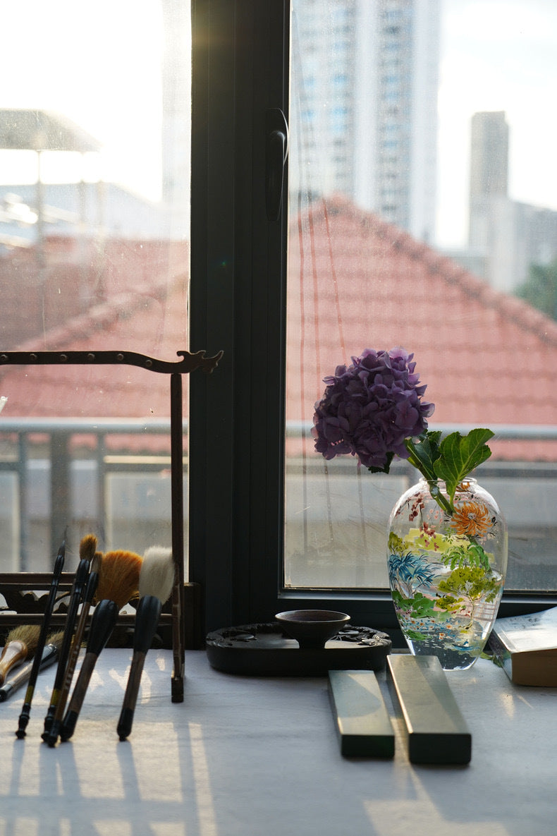 Decor“Jiangnan Spring”Shop Owner's Private Collection Vase Venice Collection Glass Ornament Living Room New Chinese Style