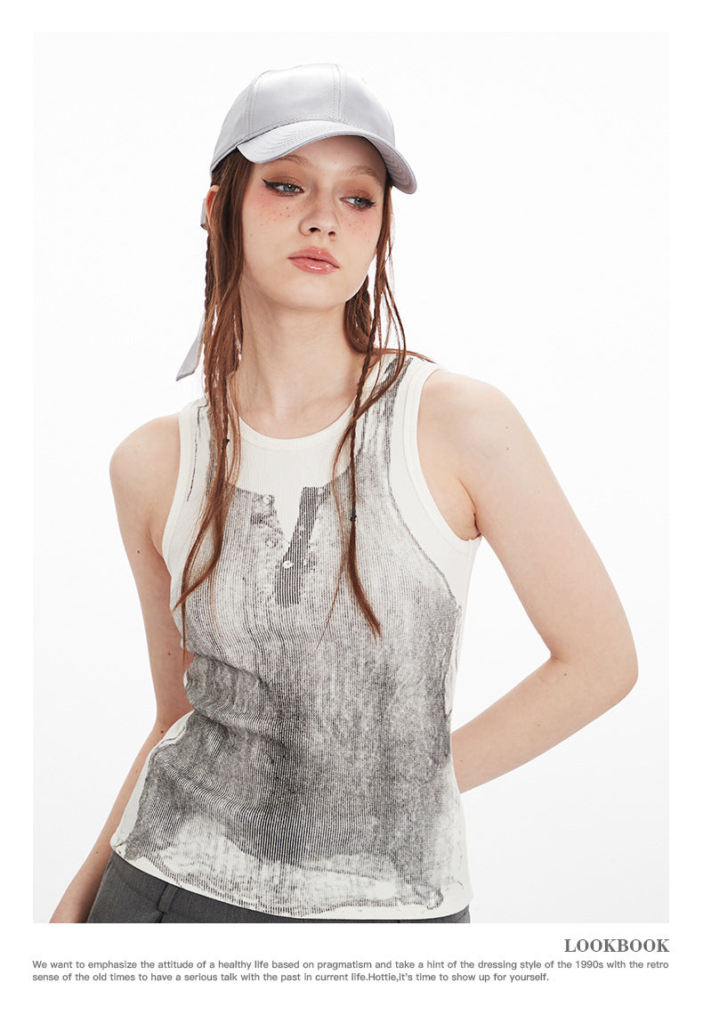 Fun Printed Tank Top Fashion Strap Slim Fit Top