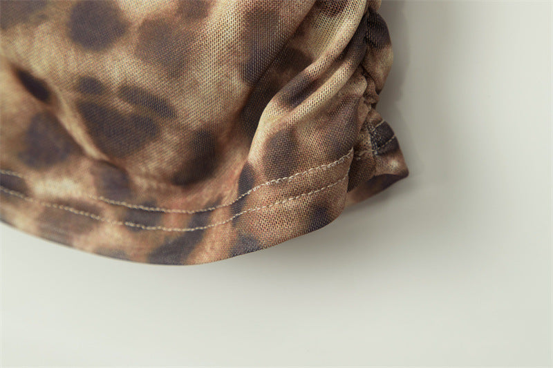 Irregular Asymmetrical Neck Hot Girl Ruched Tank Top Leopard Print Sexy Top for Women