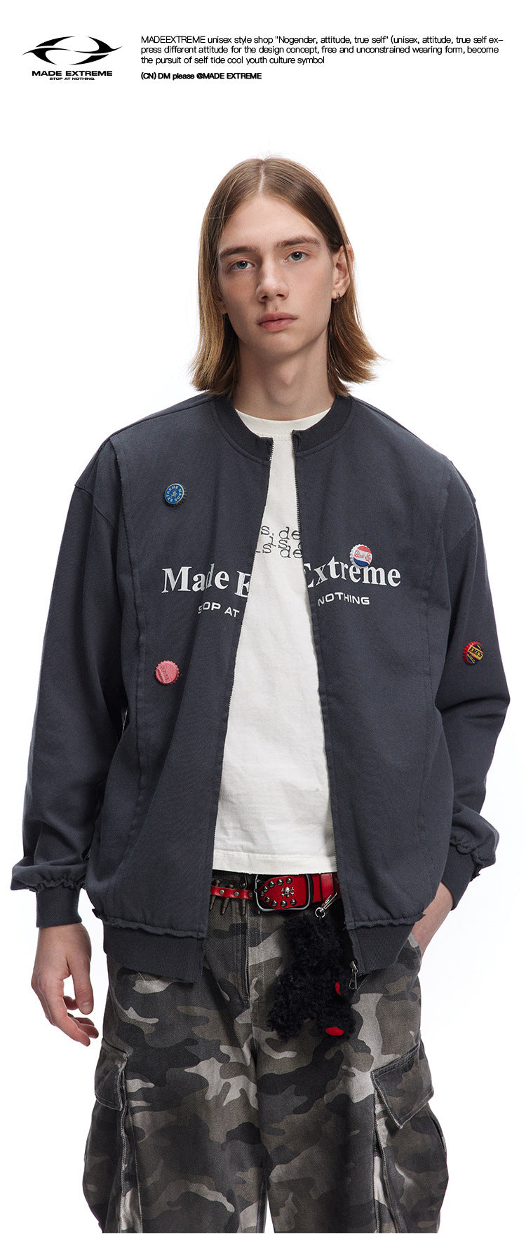 DIY Bottle Cap Accessories Niche Sweatshirt American Street Style Patchwork Zipper Jacket Sweatshirt for Men and Women