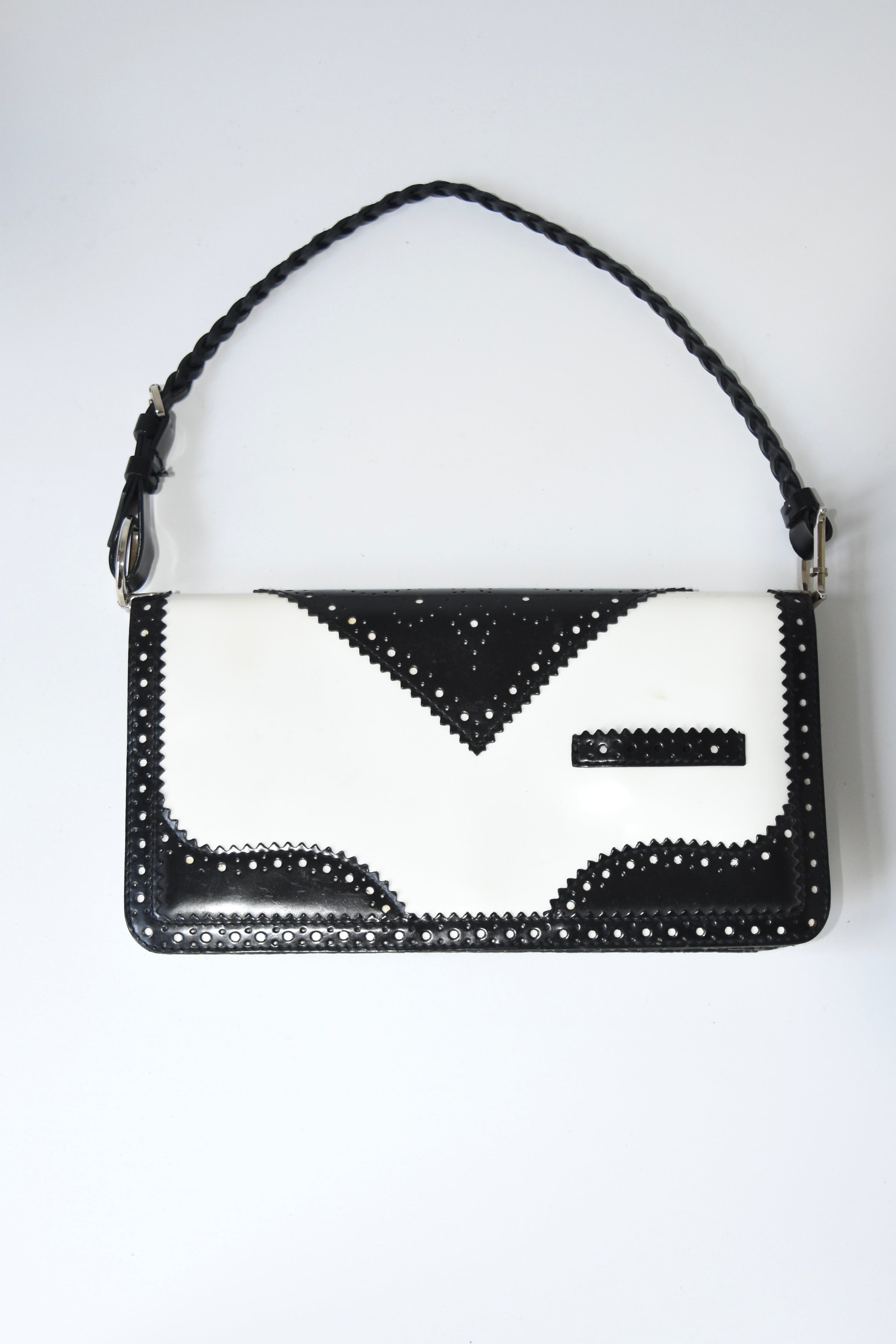 Christian Dior Black & White Pierced Edge Leather Shoulder Bag