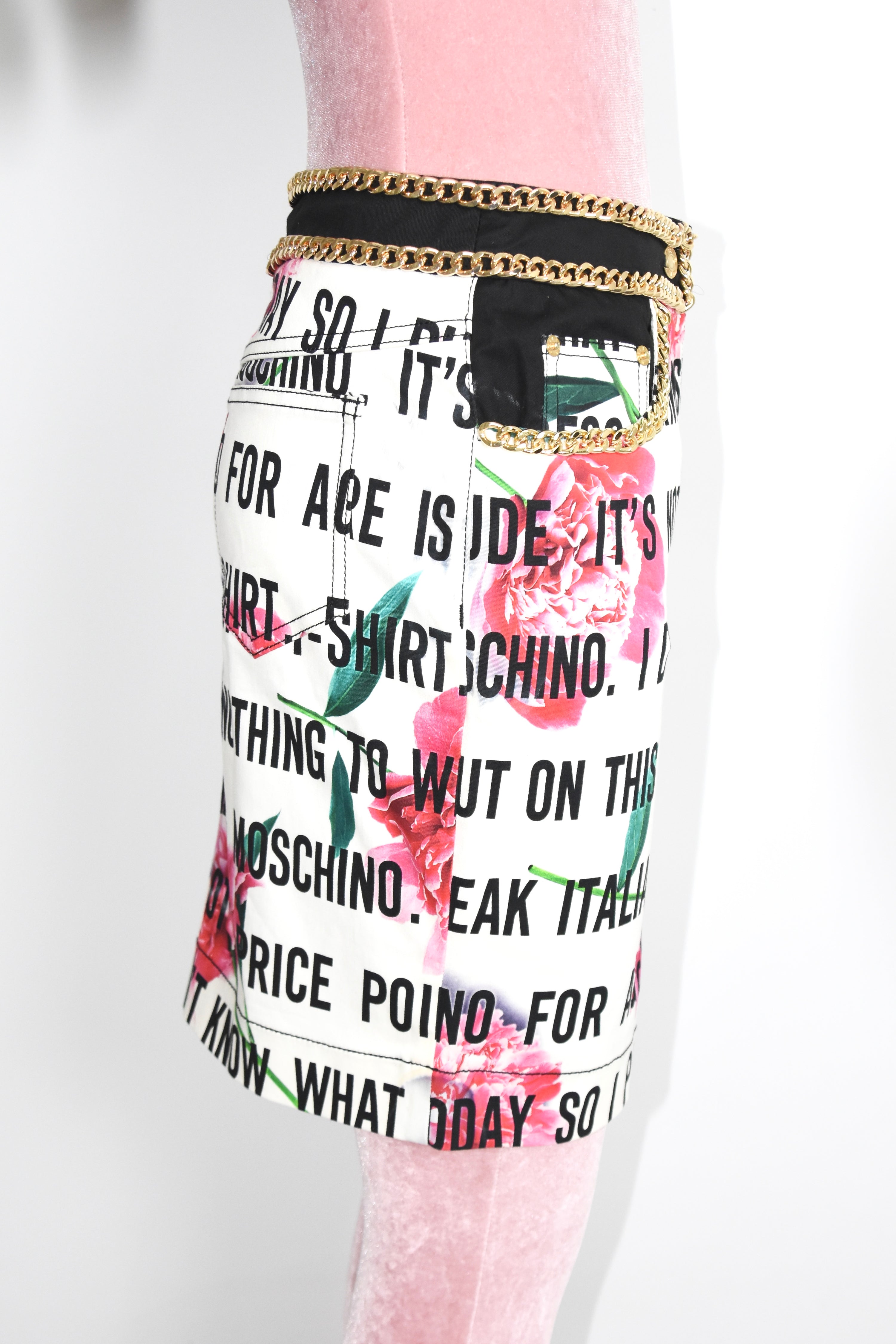 MOSCHINO Couture Text-Print Rose Chain Skirt