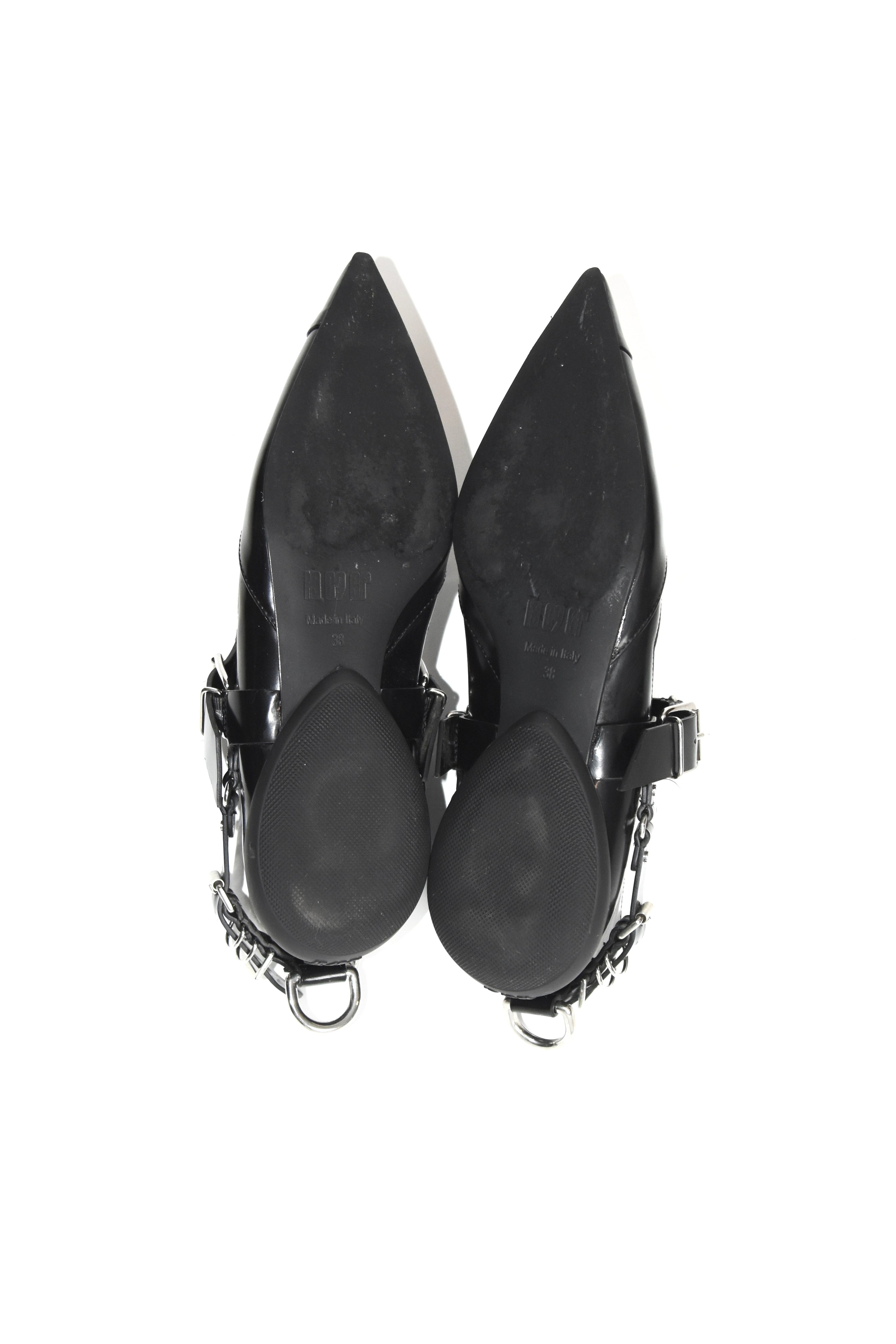 13 09 SR Black Punk Harness Leather Shoes – Metal Hardware Strap Pointed Toe Derby