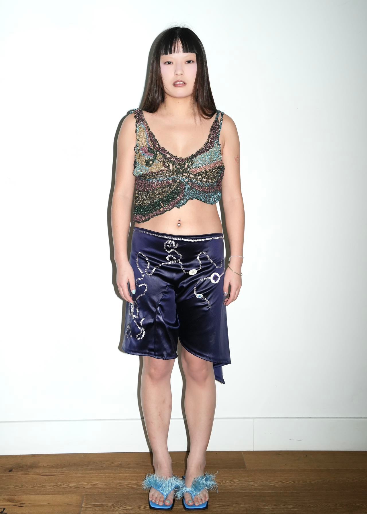 YAONOVA Hand-Crocheted Metallic Yarn Top