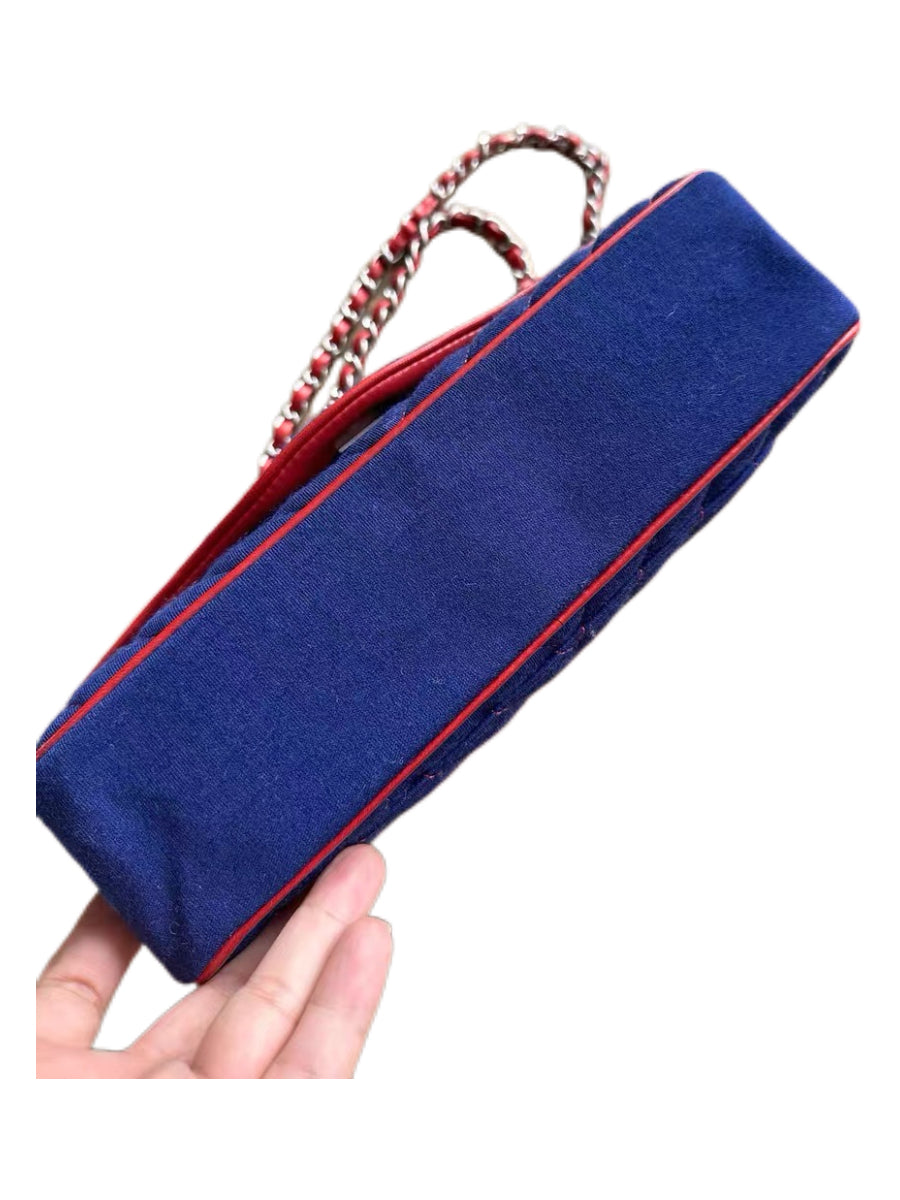 CHANEL Rare Lion Head Quilted Fabric Chain Shoulder Bag — Blue & Red