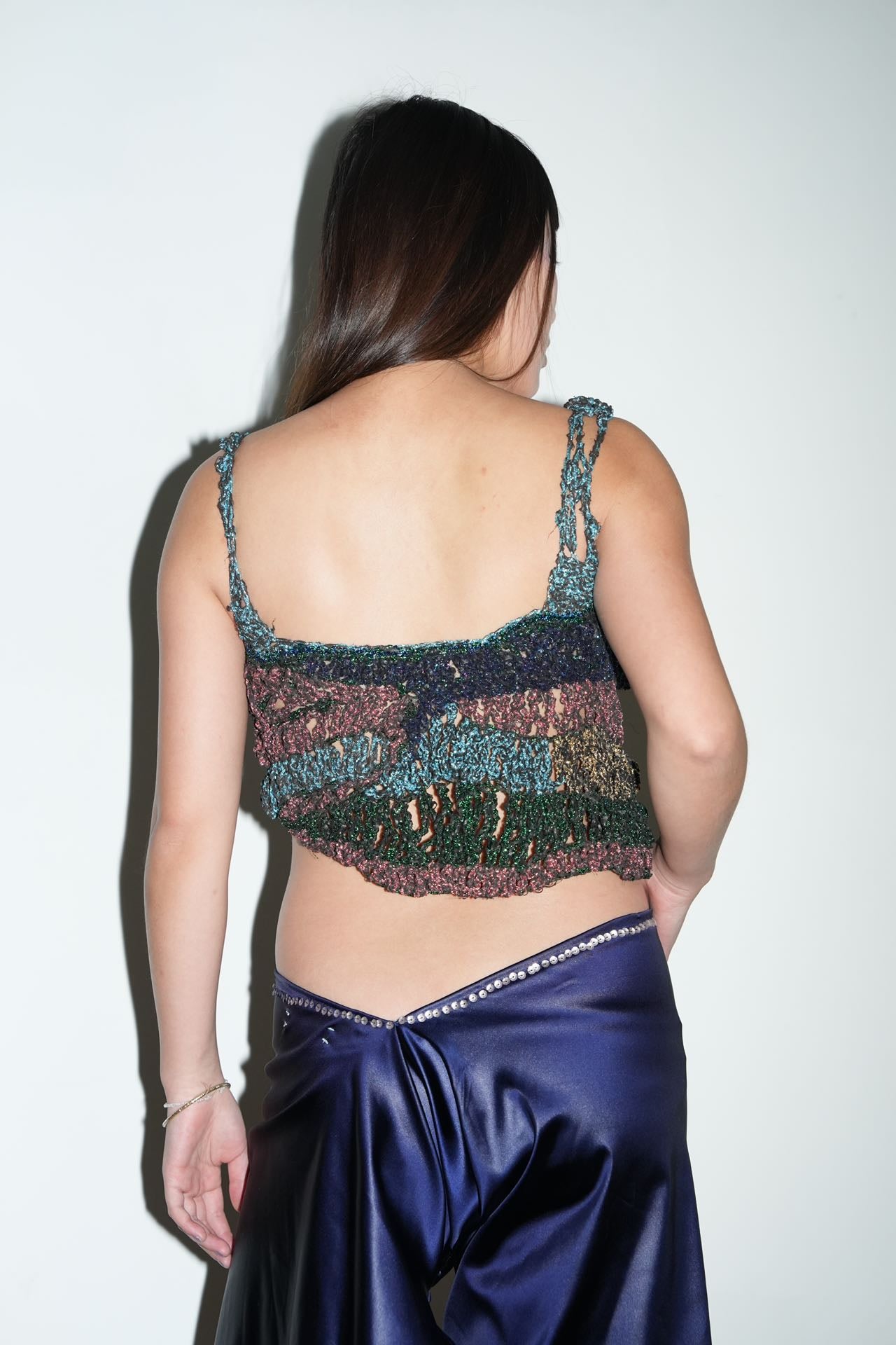 YAONOVA Hand-Crocheted Metallic Yarn Top