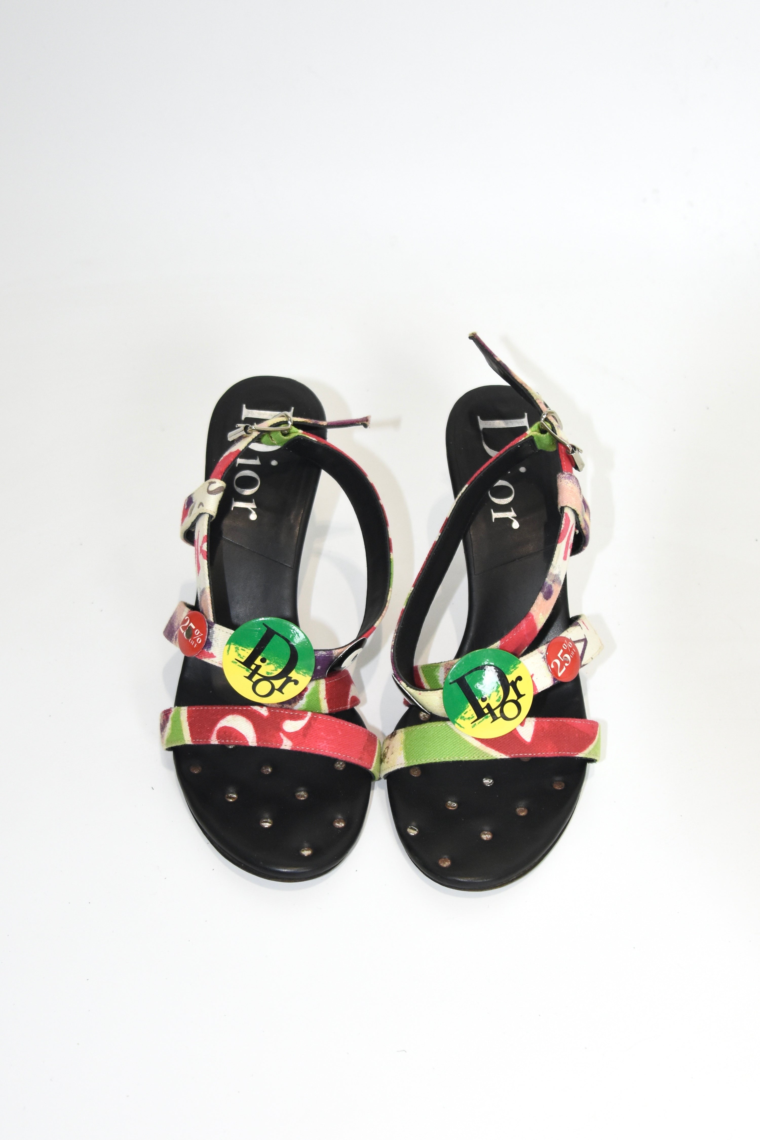 Christian Dior by John Galliano Punk Graffiti Print Strap Heels – Early 2000s Vintage Dior Sandals