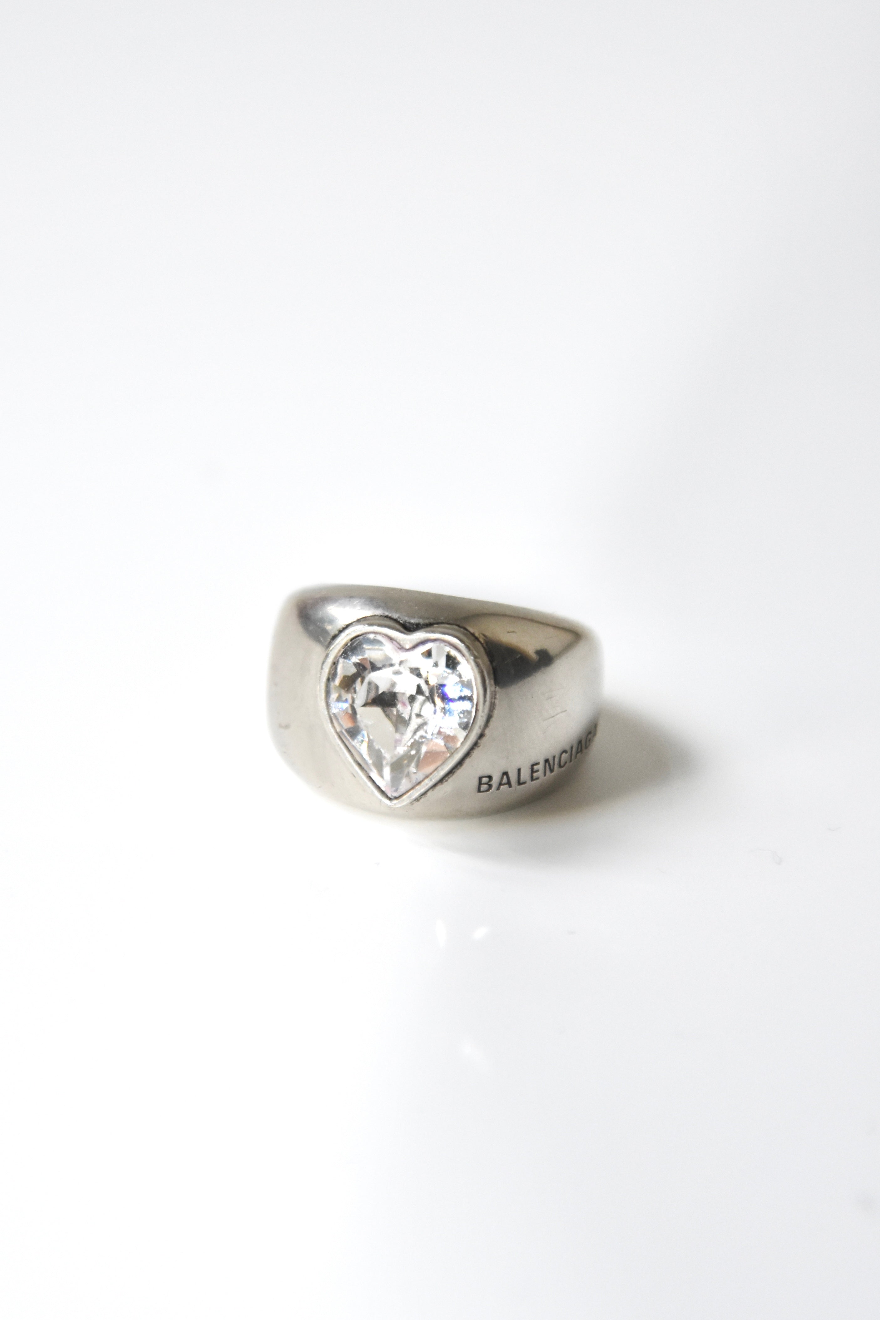 Balenciaga Silver Crystal Heart Ring