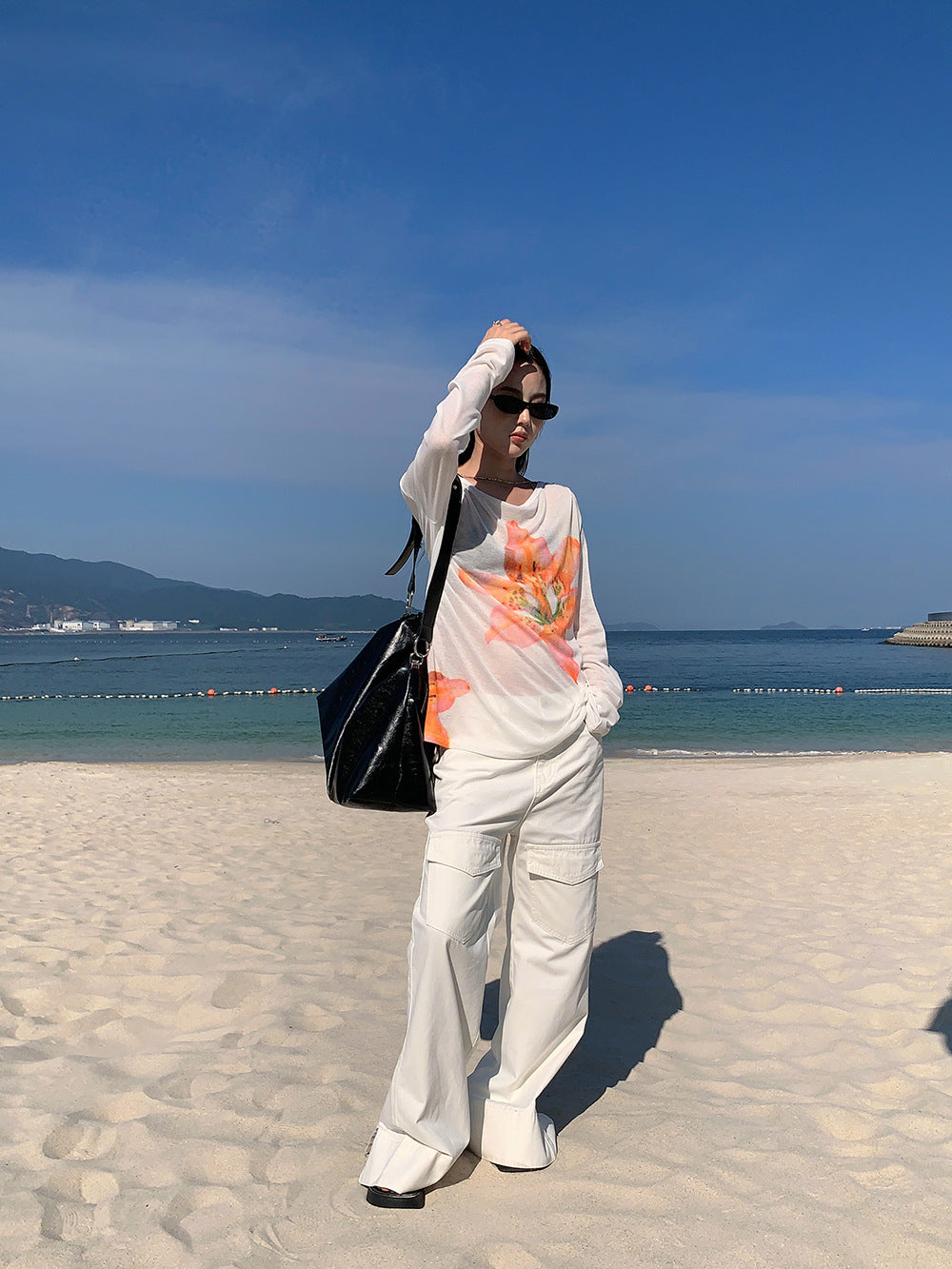 Sweet and Versatile Floral Women's T-shirt Spring Long Sleeve Loose Top