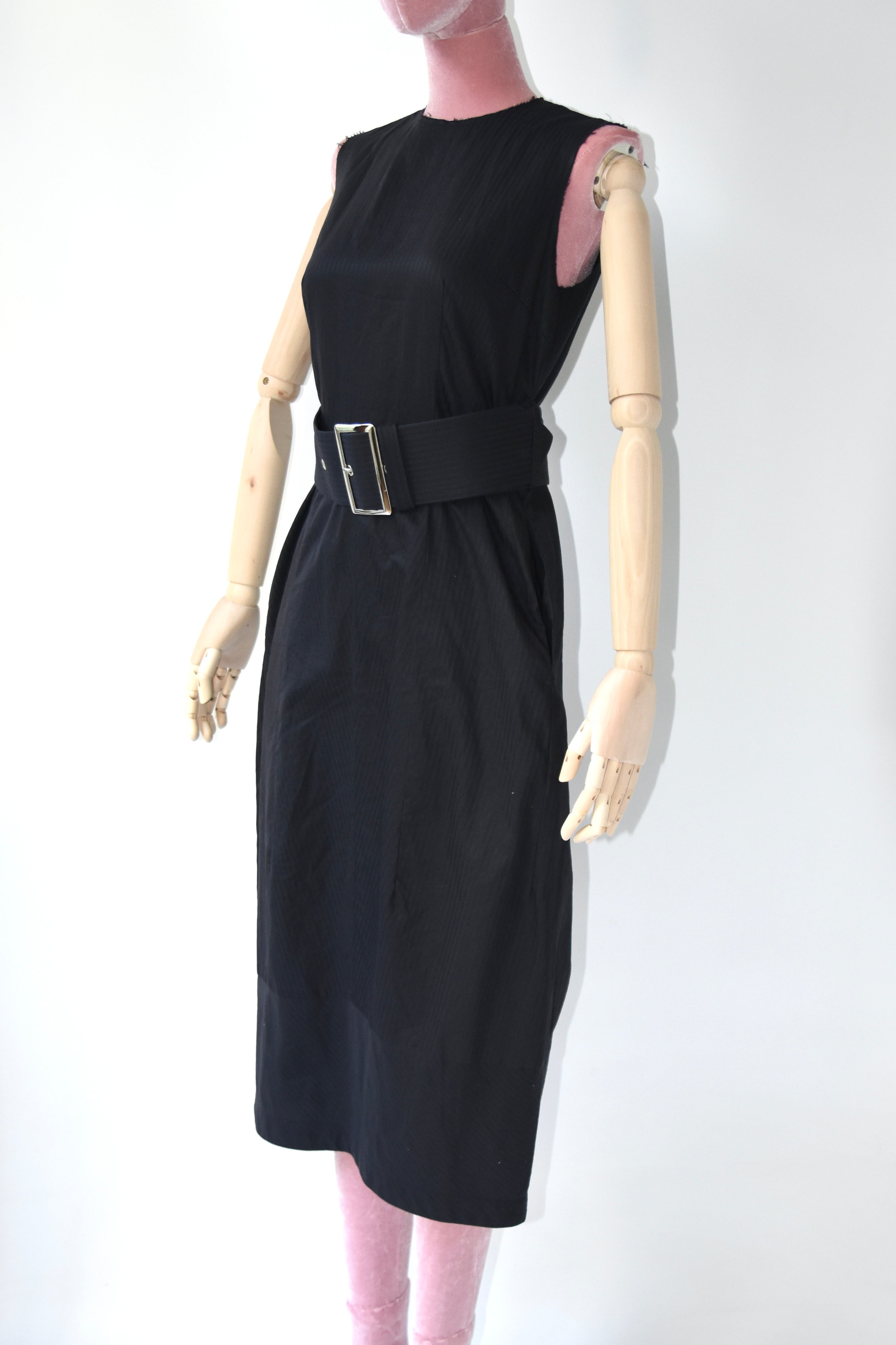 COMME des GARÇONS Runway Structured Belted Sleeveless Midi Dress – Black Avant-Garde Archive Piece