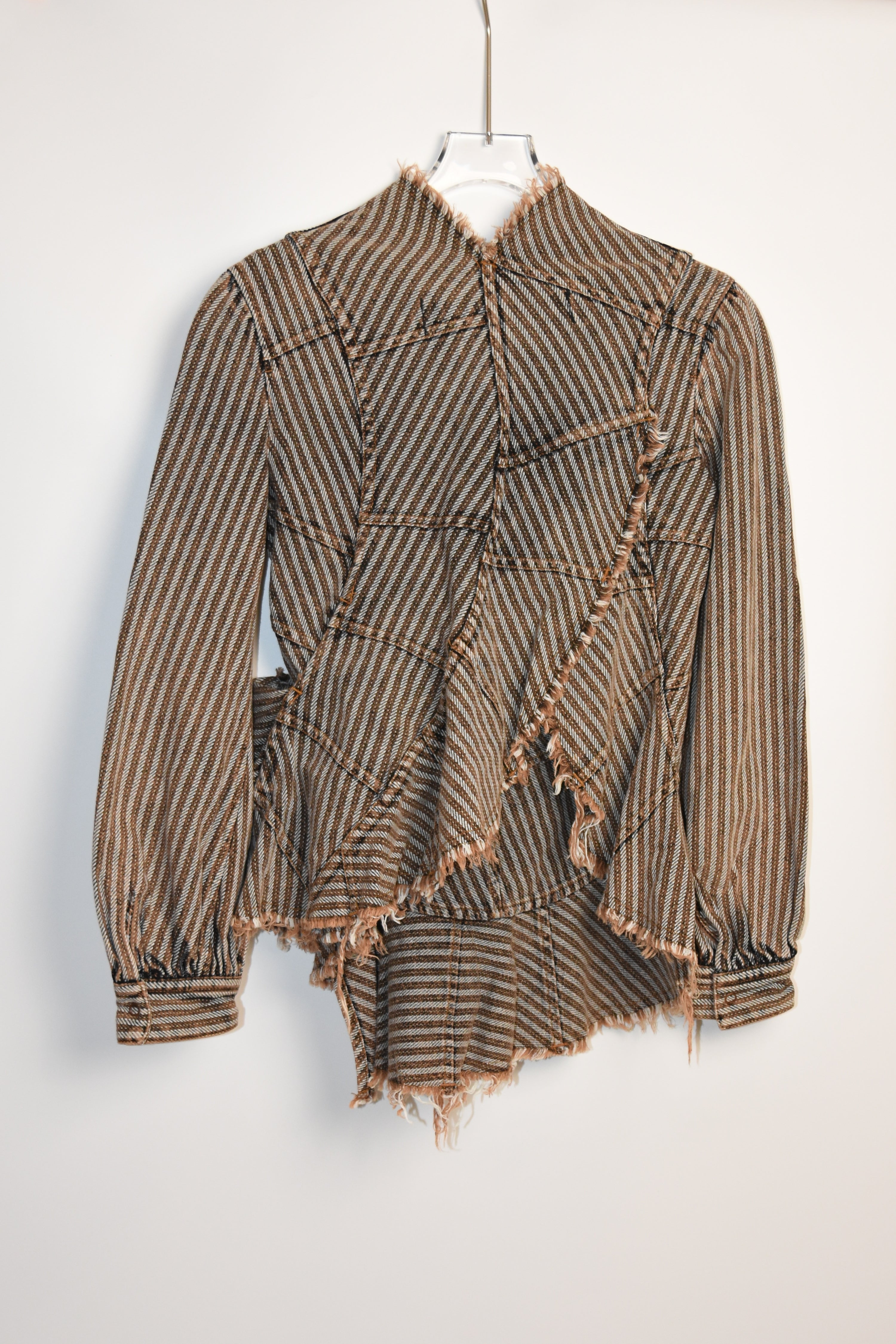 Junya Watanabe COMME des GARÇONS AD2001 Deconstructed Frayed Striped Layered Jacket – Size S