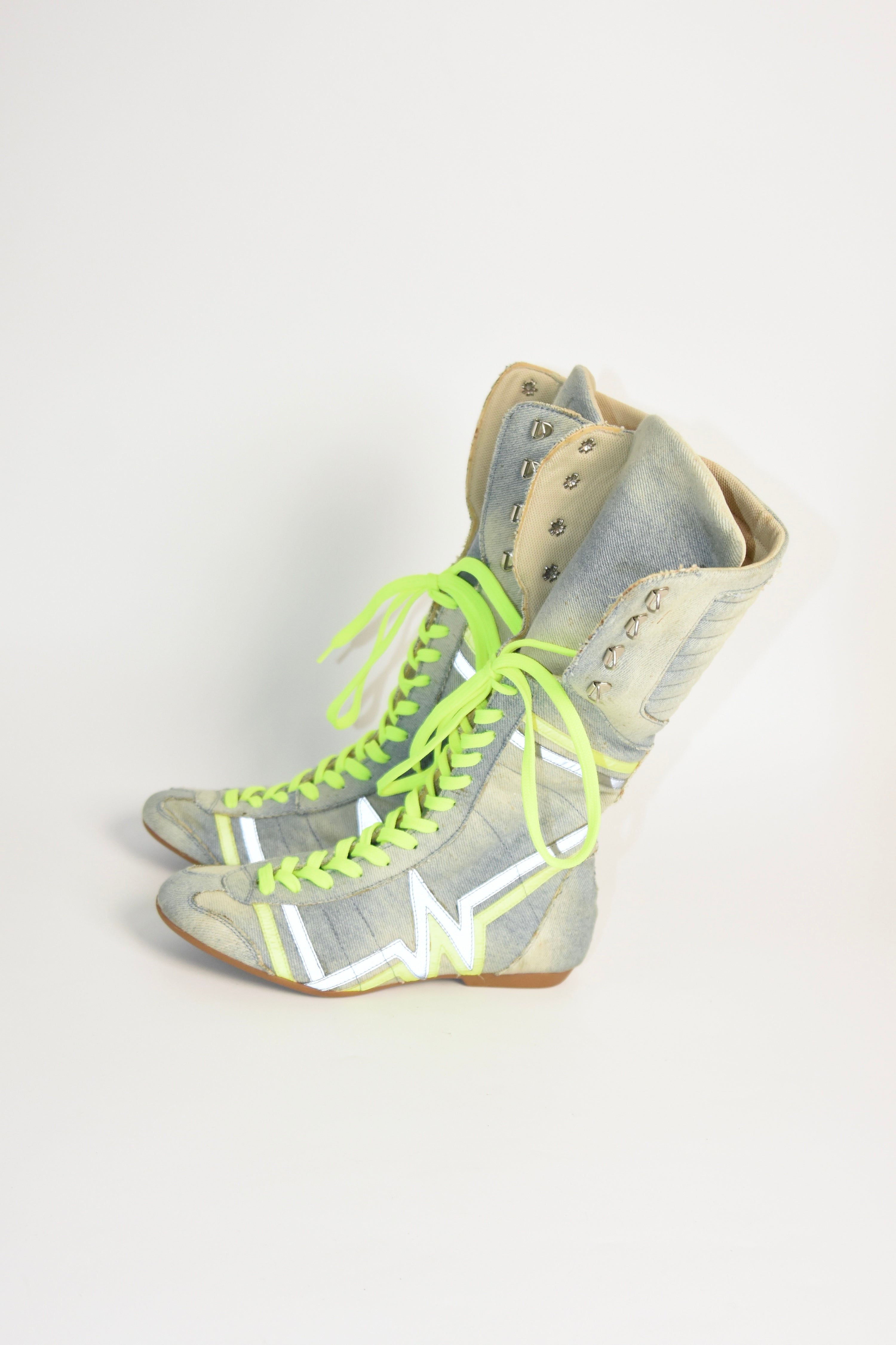 Walter Van Beirendonck “W&LT – Wild & Lethal Trash” Neon Lace High-Top Boots — Deadstock, with Original Box