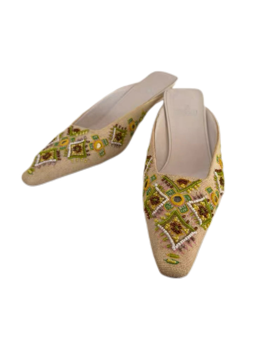 FENDI Vintage Beaded & Embroidered Pointed-Toe Slingback Heels