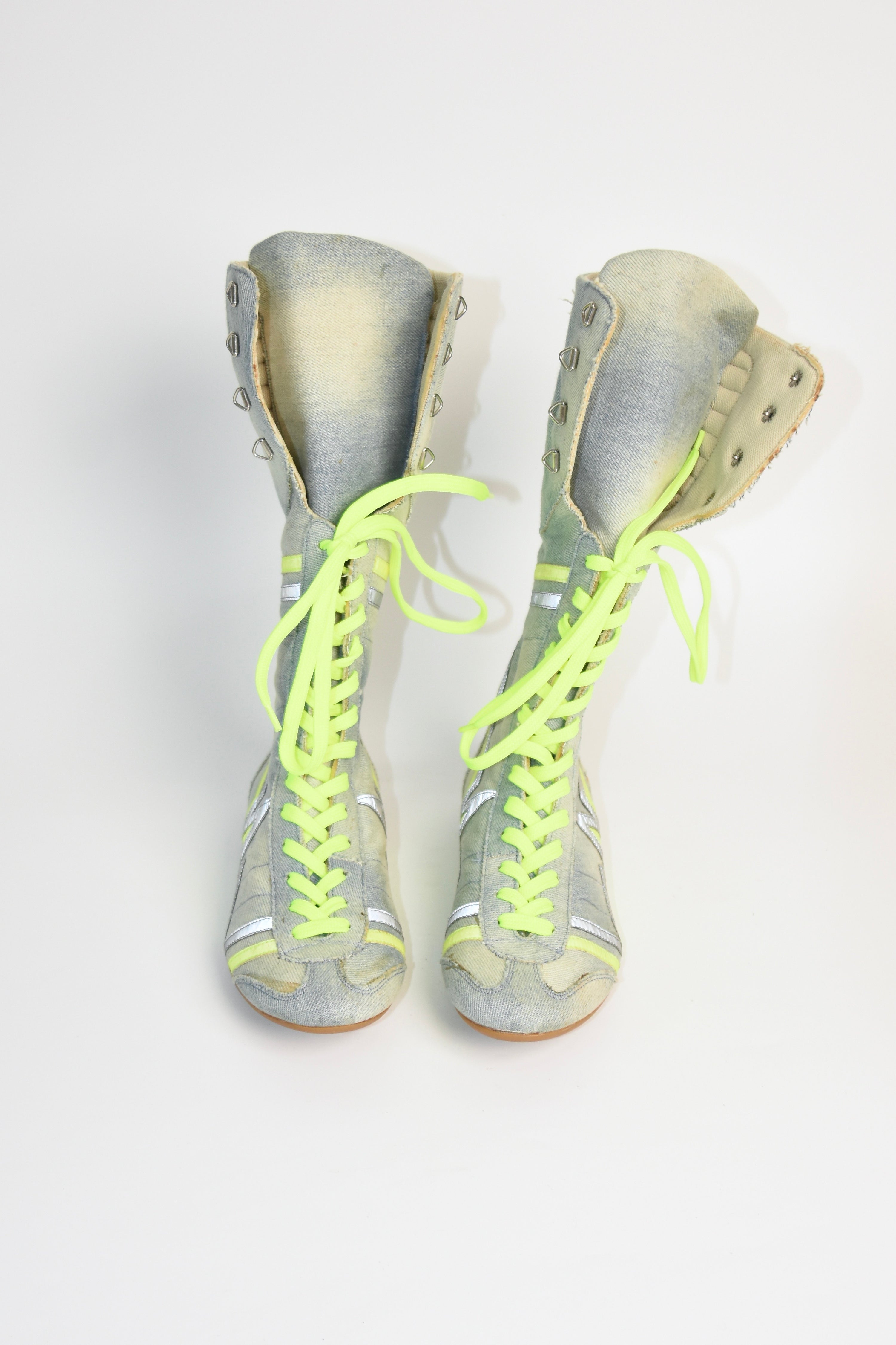 Walter Van Beirendonck “W&LT – Wild & Lethal Trash” Neon Lace High-Top Boots — Deadstock, with Original Box