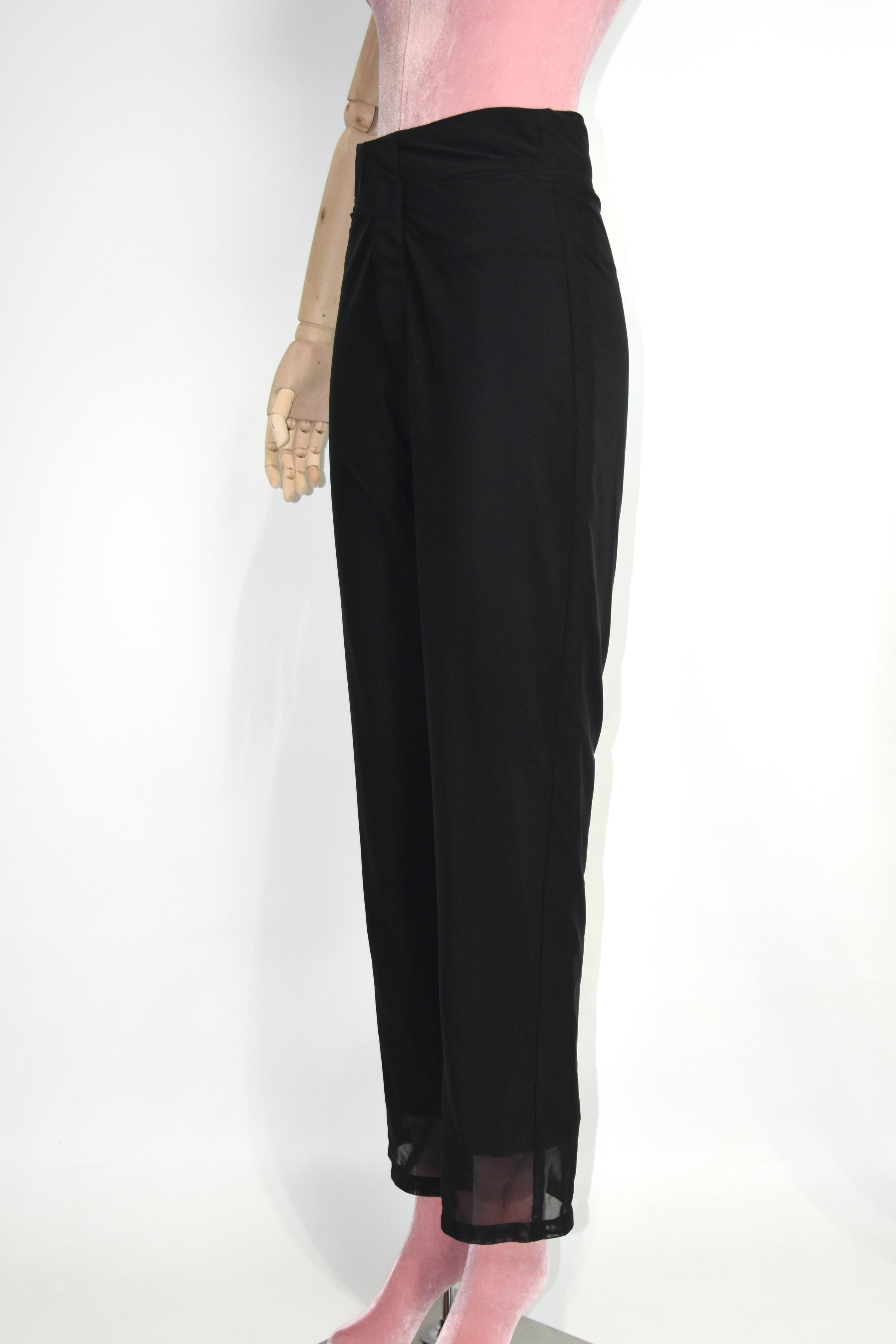 Yohji Yamamoto NOIR Vintage Double-Layer Sheer Mesh Trousers – Size 2 Black Wide-Leg Pants (Made in Japan Archive)