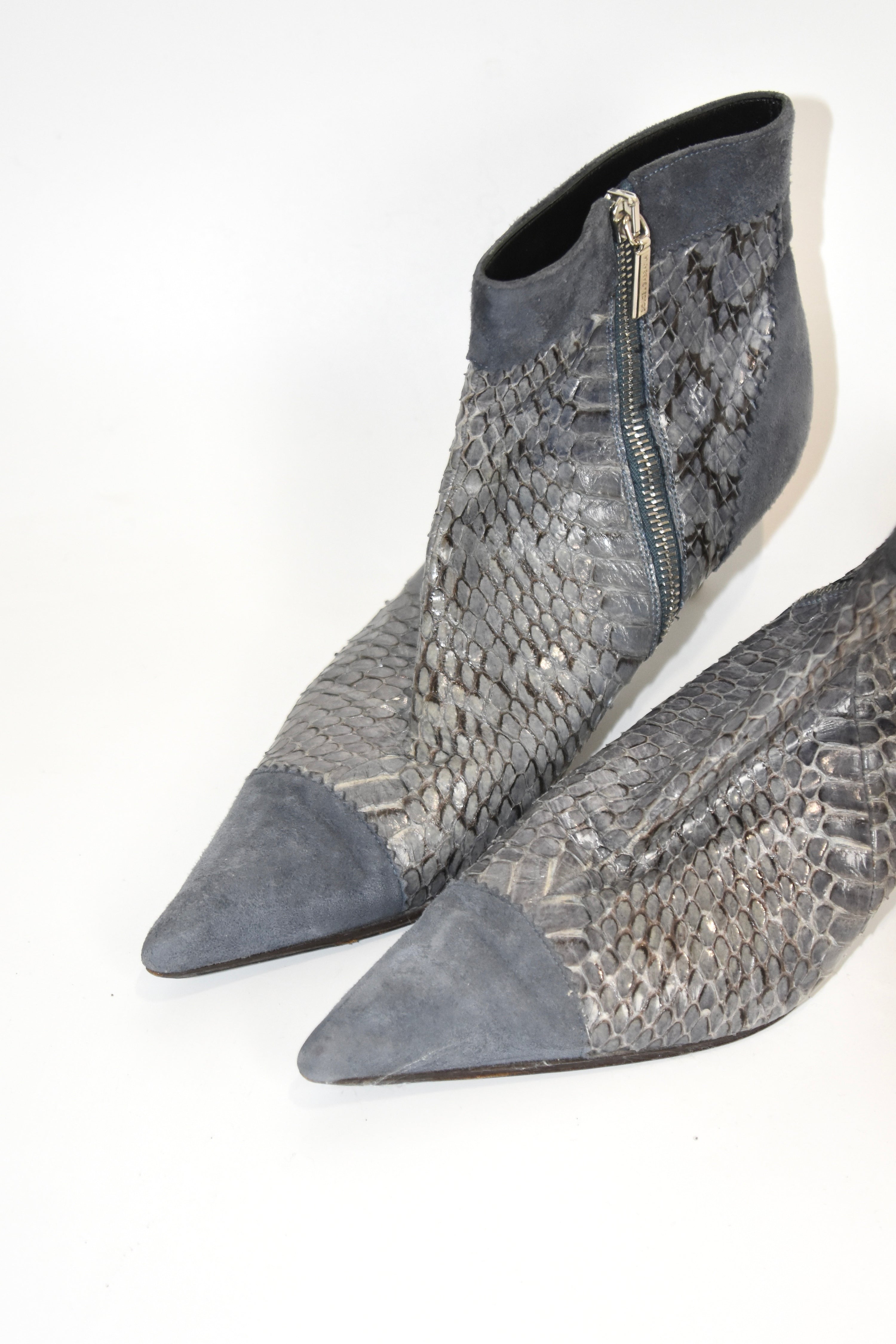 Dolce & Gabbana Misty Blue Snakeskin-Suede Kitten Heel Boots