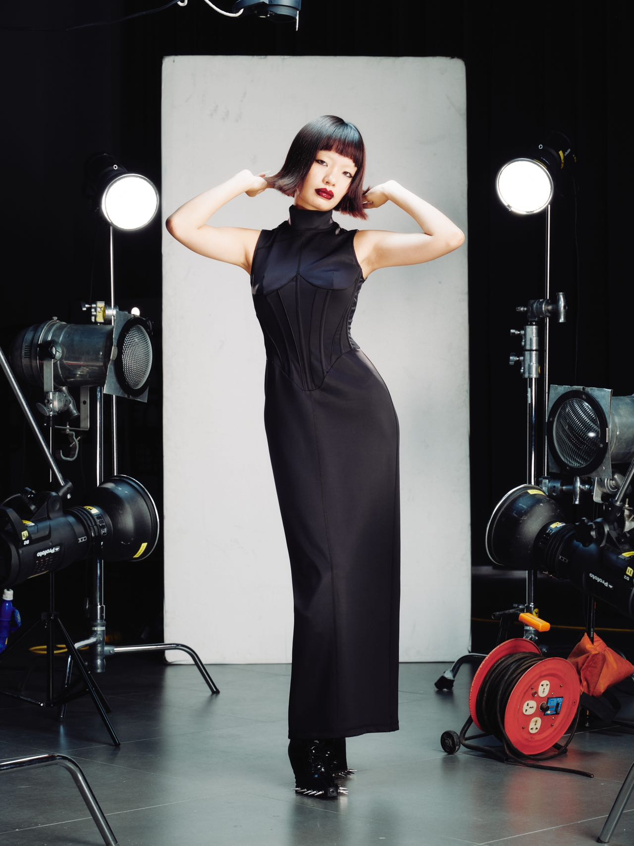 OVER RANGE Jersey Corset-Panel Mesh Back Dress