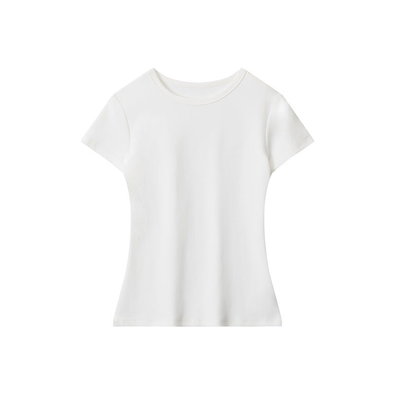 Basic Style Solid Color t Women's Short Sleeve Slim Fit Round Neck Short Top Summer