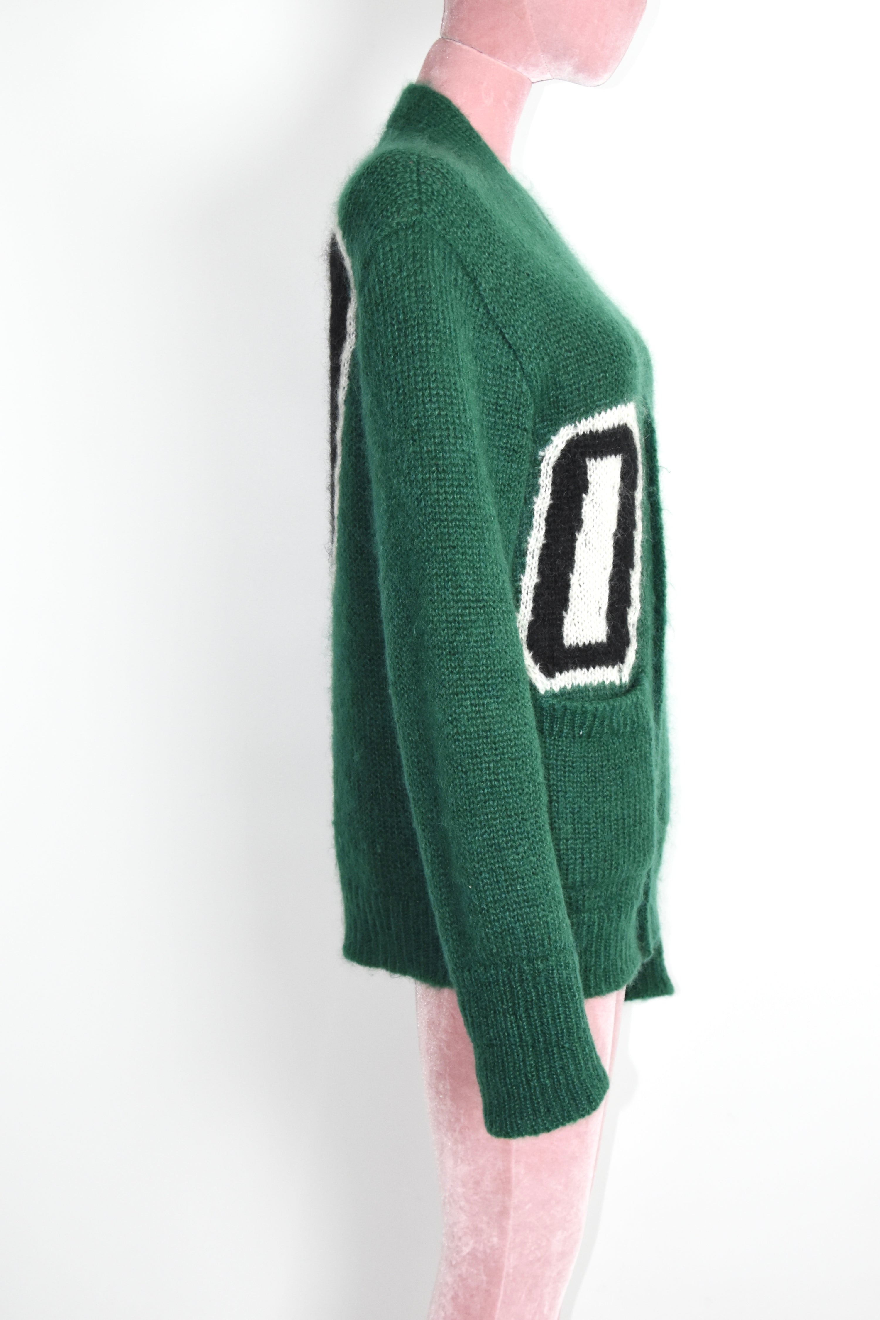 Louis Vuitton Mohair Intarsia Logo Wool Cardigan – Emerald Green Graphic Knit Sweater