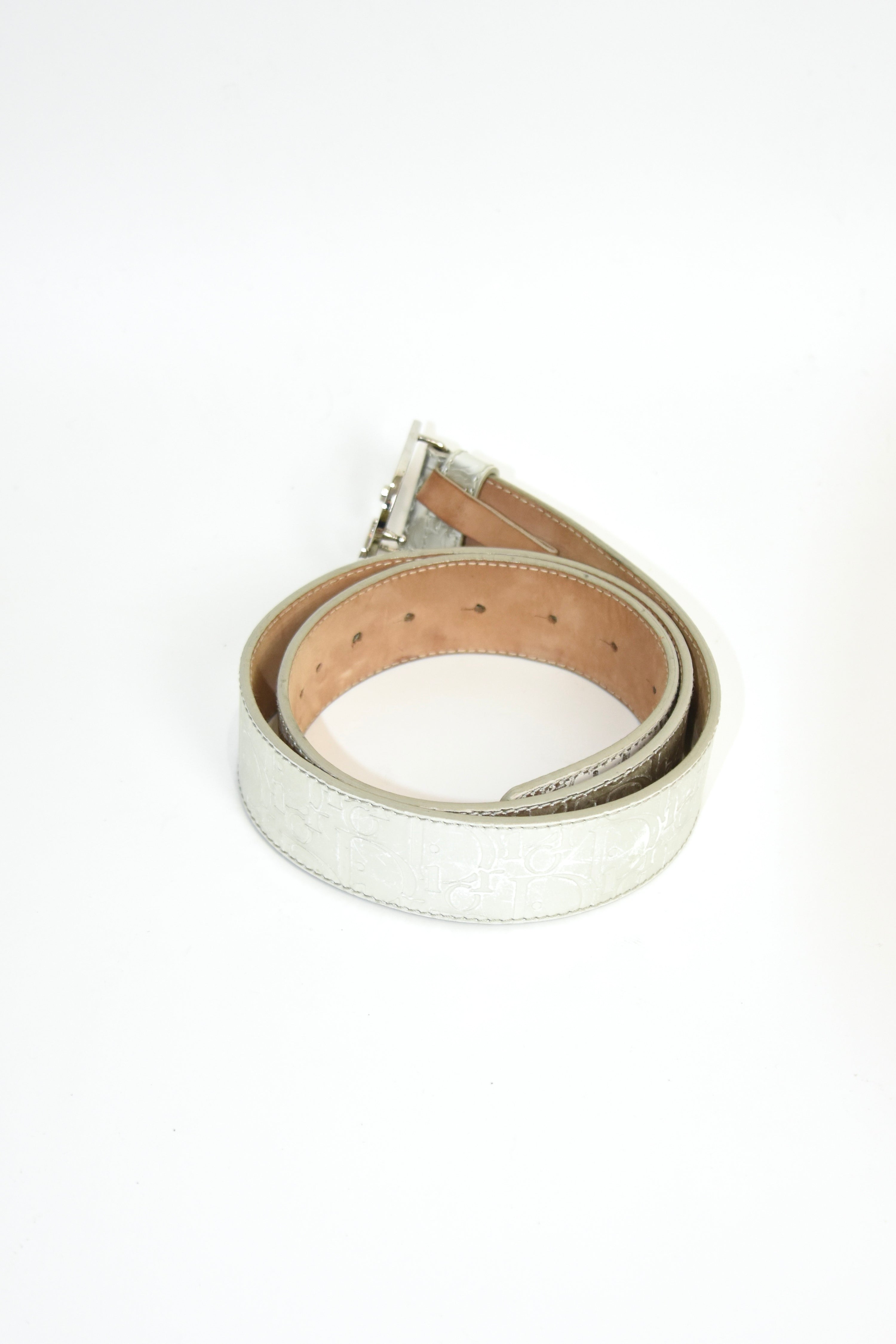 Christian Dior Silver Embossed Logo Buckle Belt