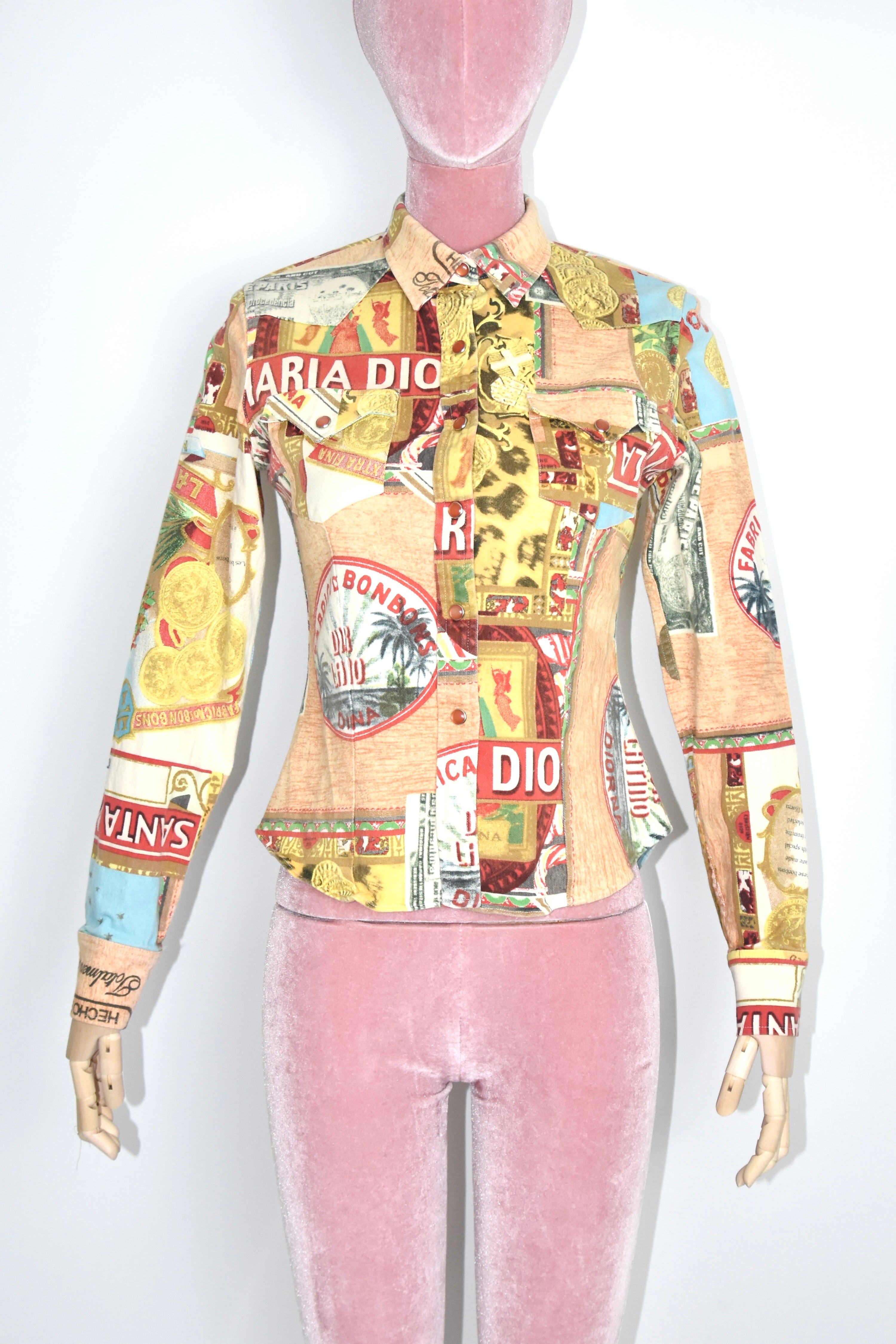 Christian Dior S/S 2002 “Rasta” Postcard-Print Denim Shirt