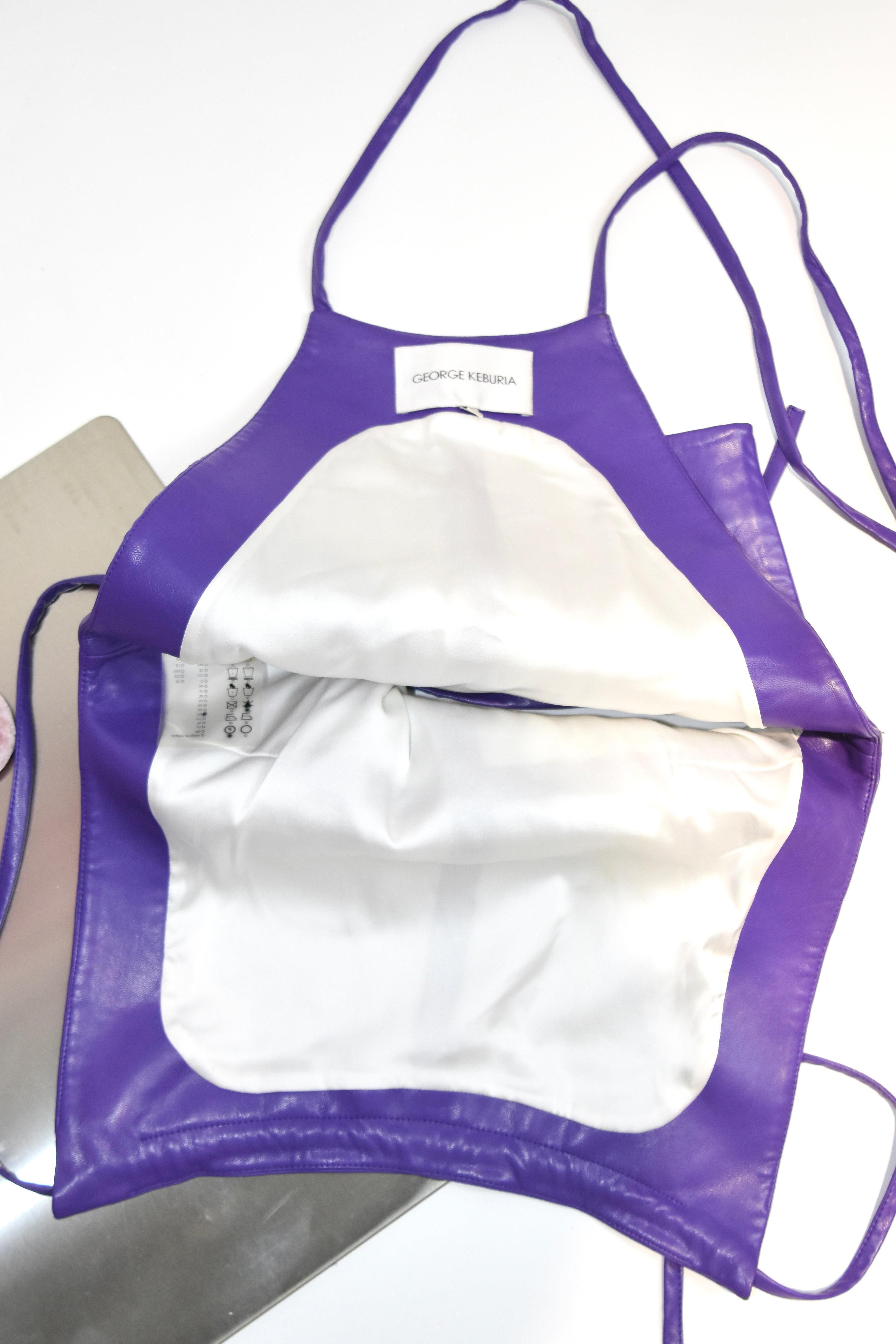 George Keburia Purple Faux Leather Lace-Tie Top