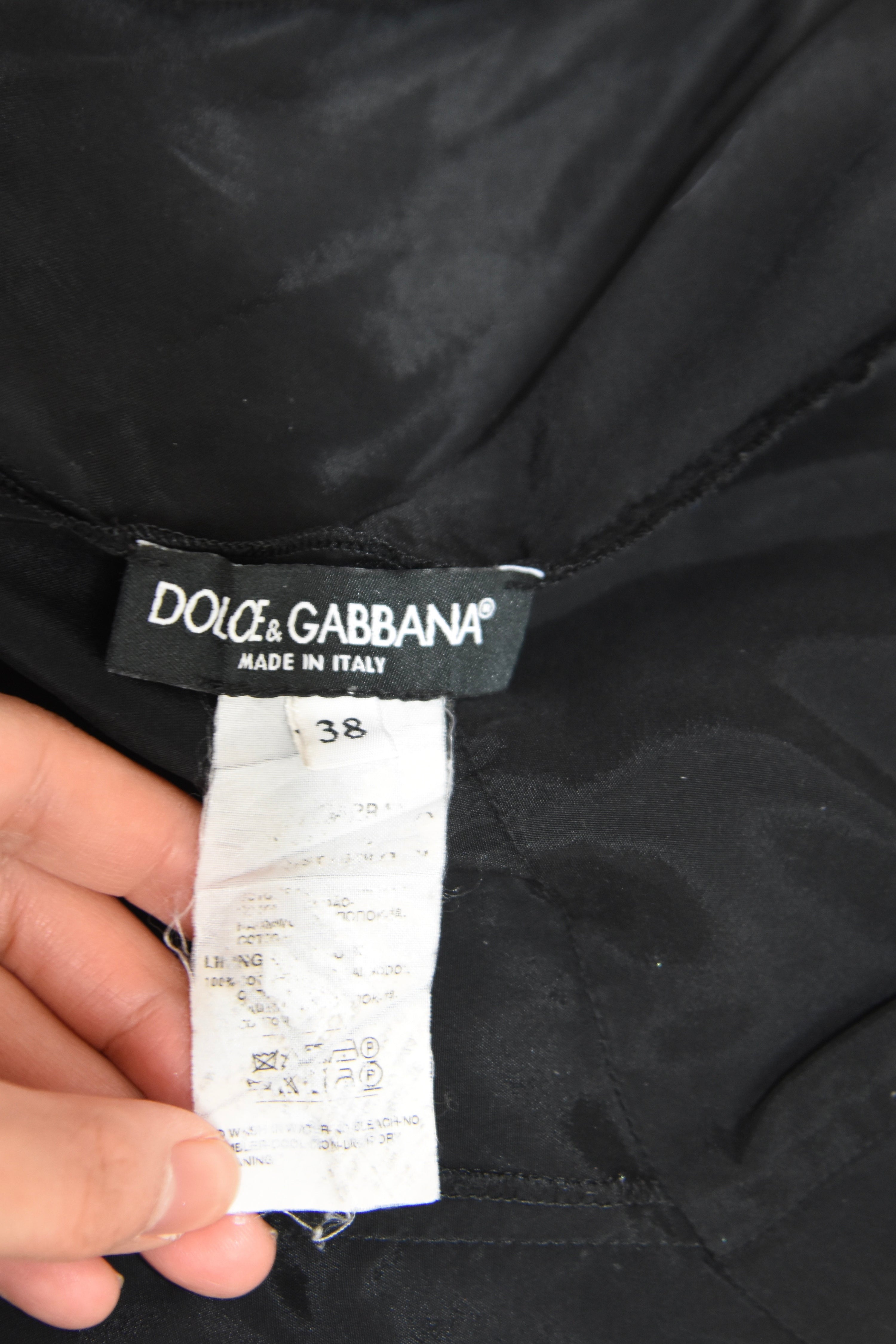 Dolce & Gabbana Black Silk Slip Dress with Lace Hem