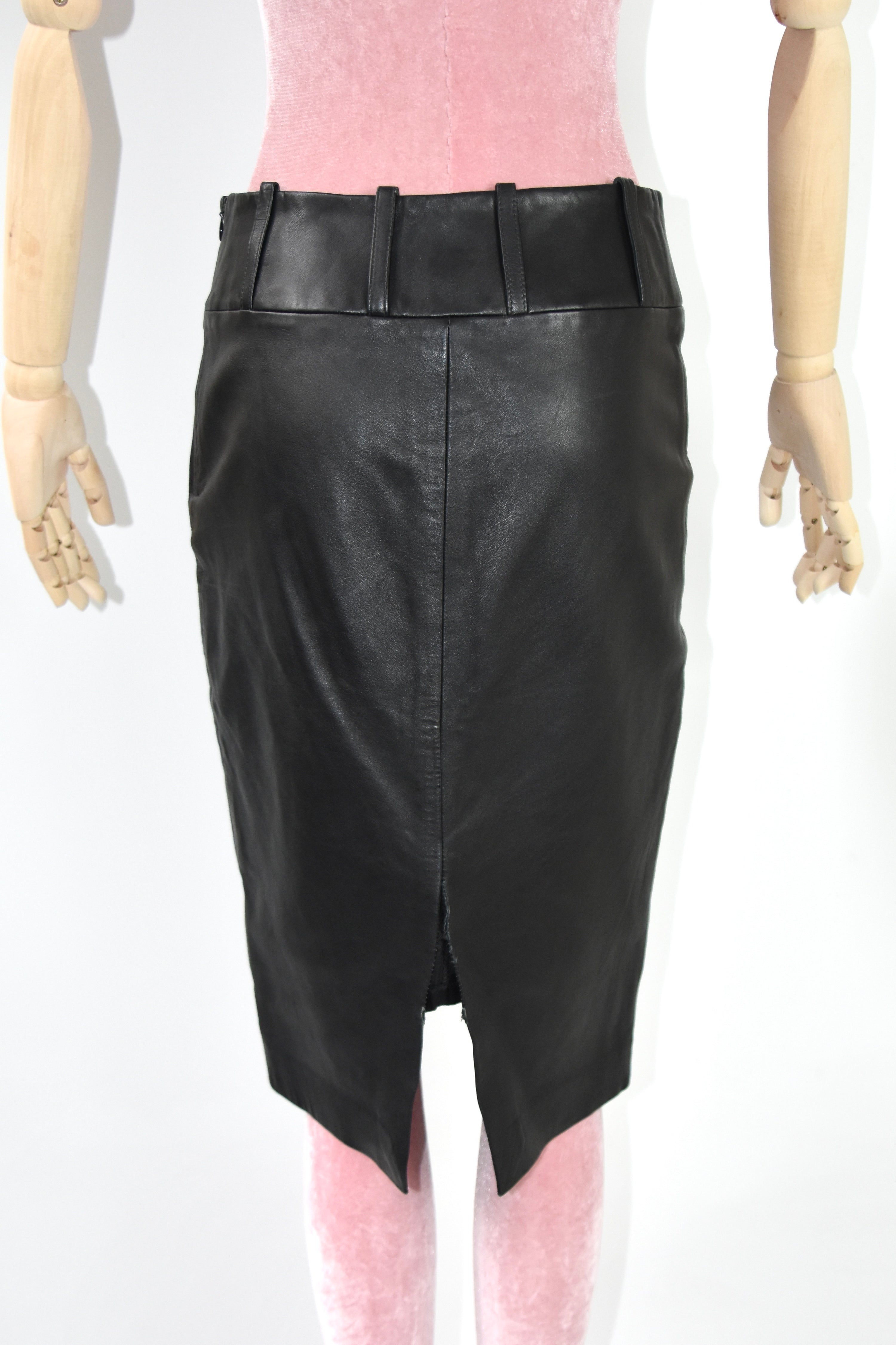D&G Black Leather Pencil Skirt