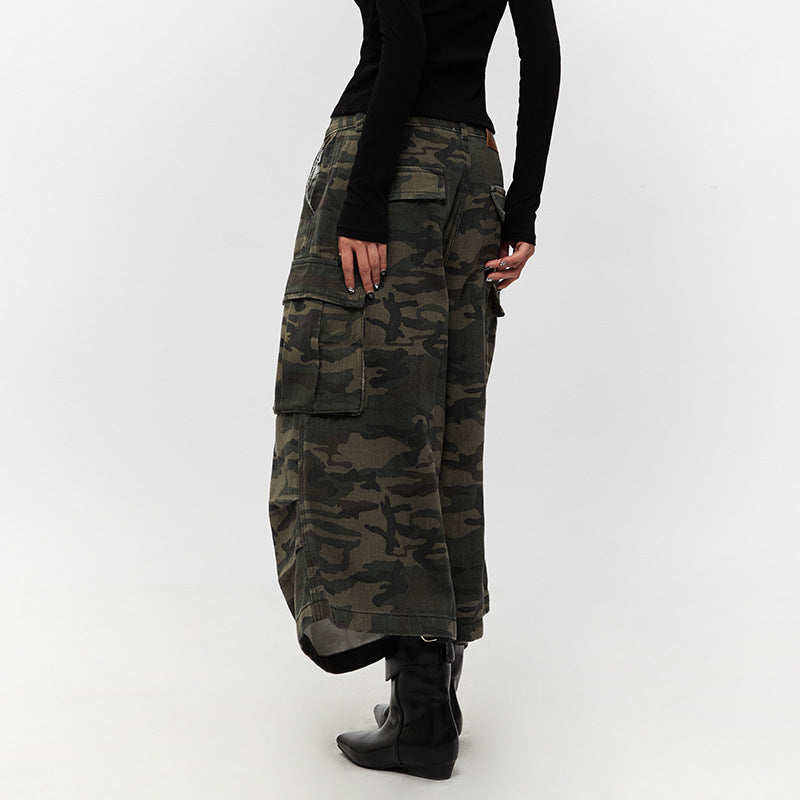 Retro Loose Camouflage Capri Pants American Style Casual Jeans for Men and Women High Street