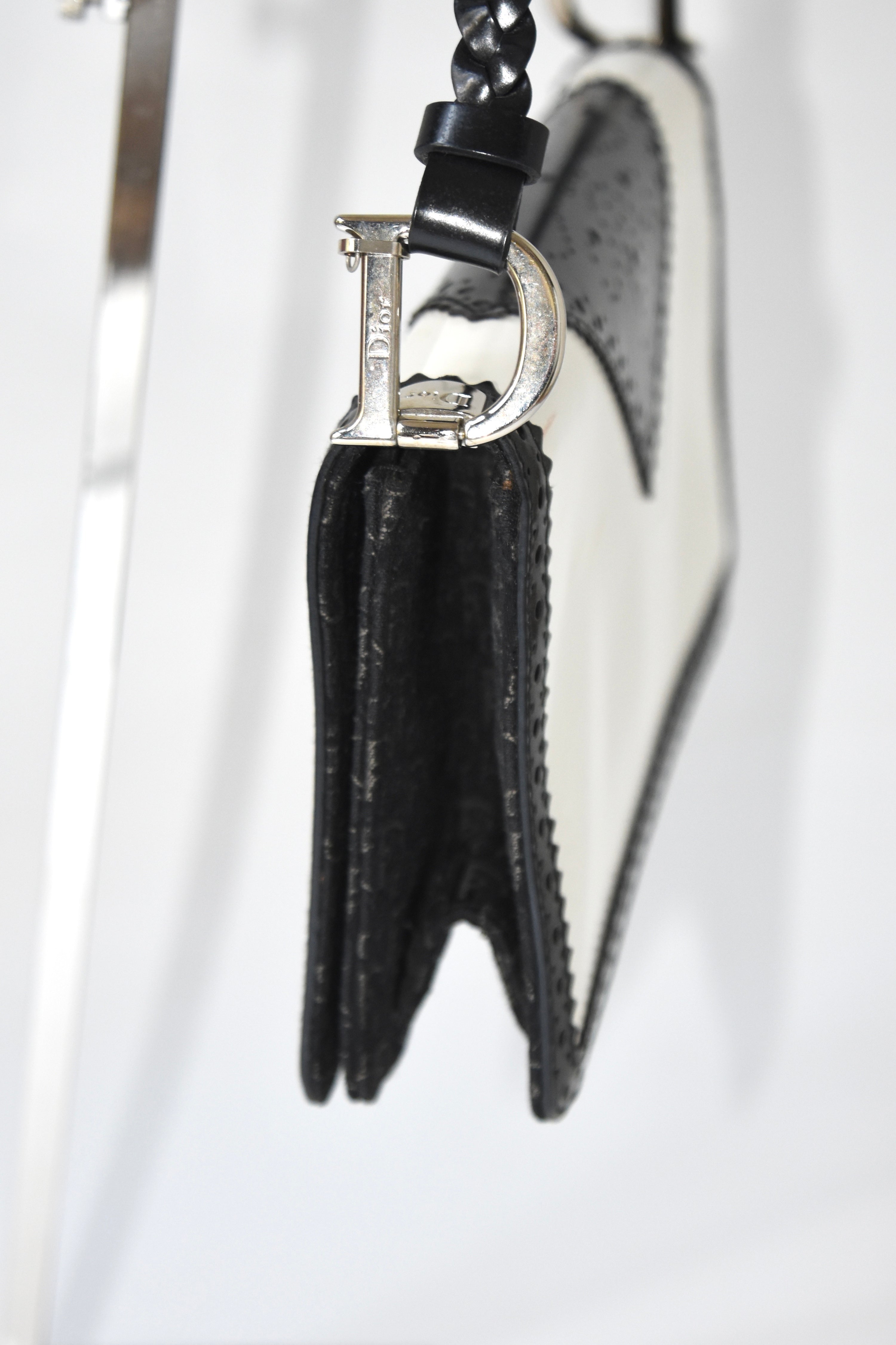 Christian Dior Black & White Pierced Edge Leather Shoulder Bag