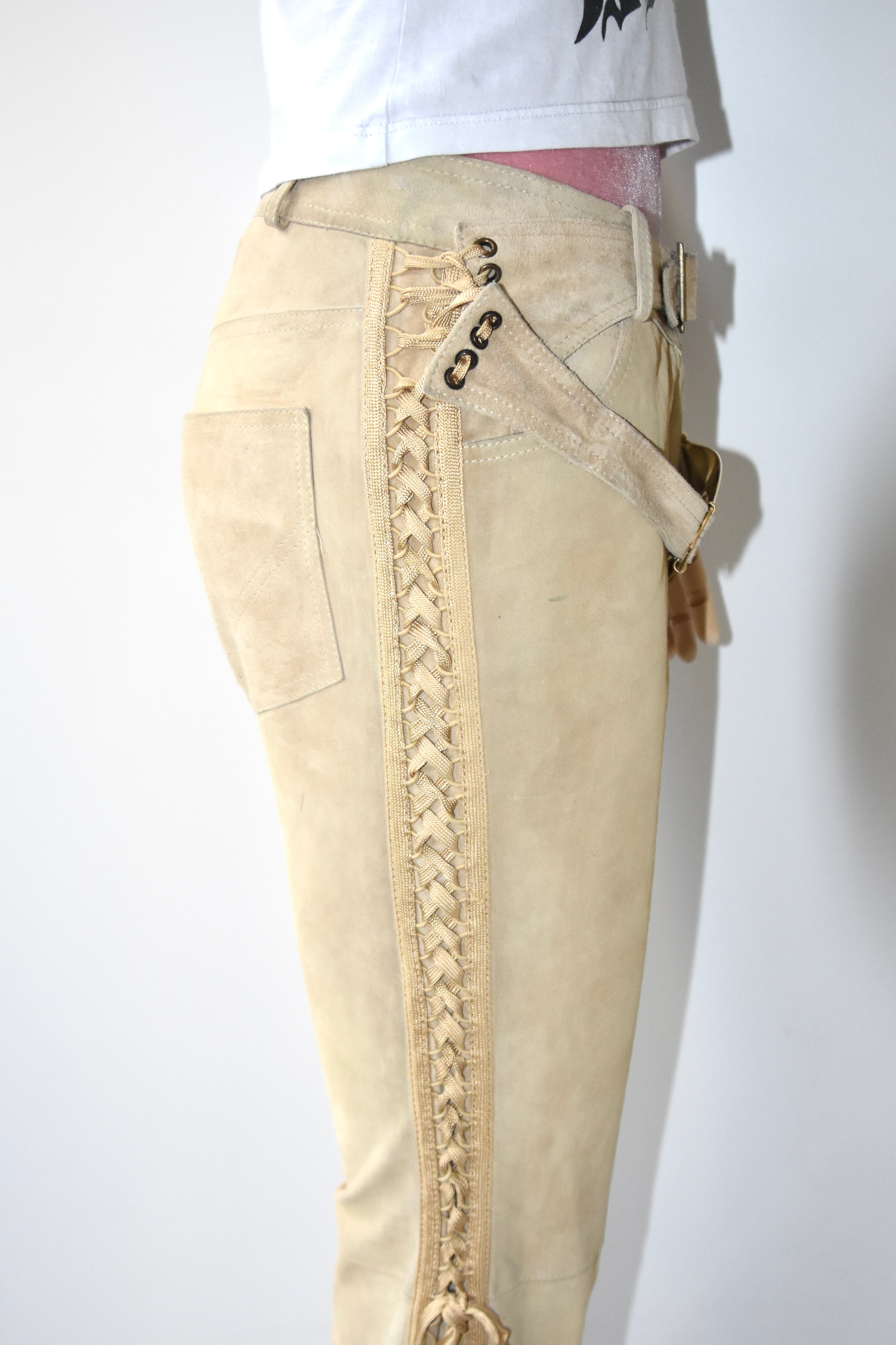 Christian Dior by John Galliano Suede Lace-Up Flared Trousers