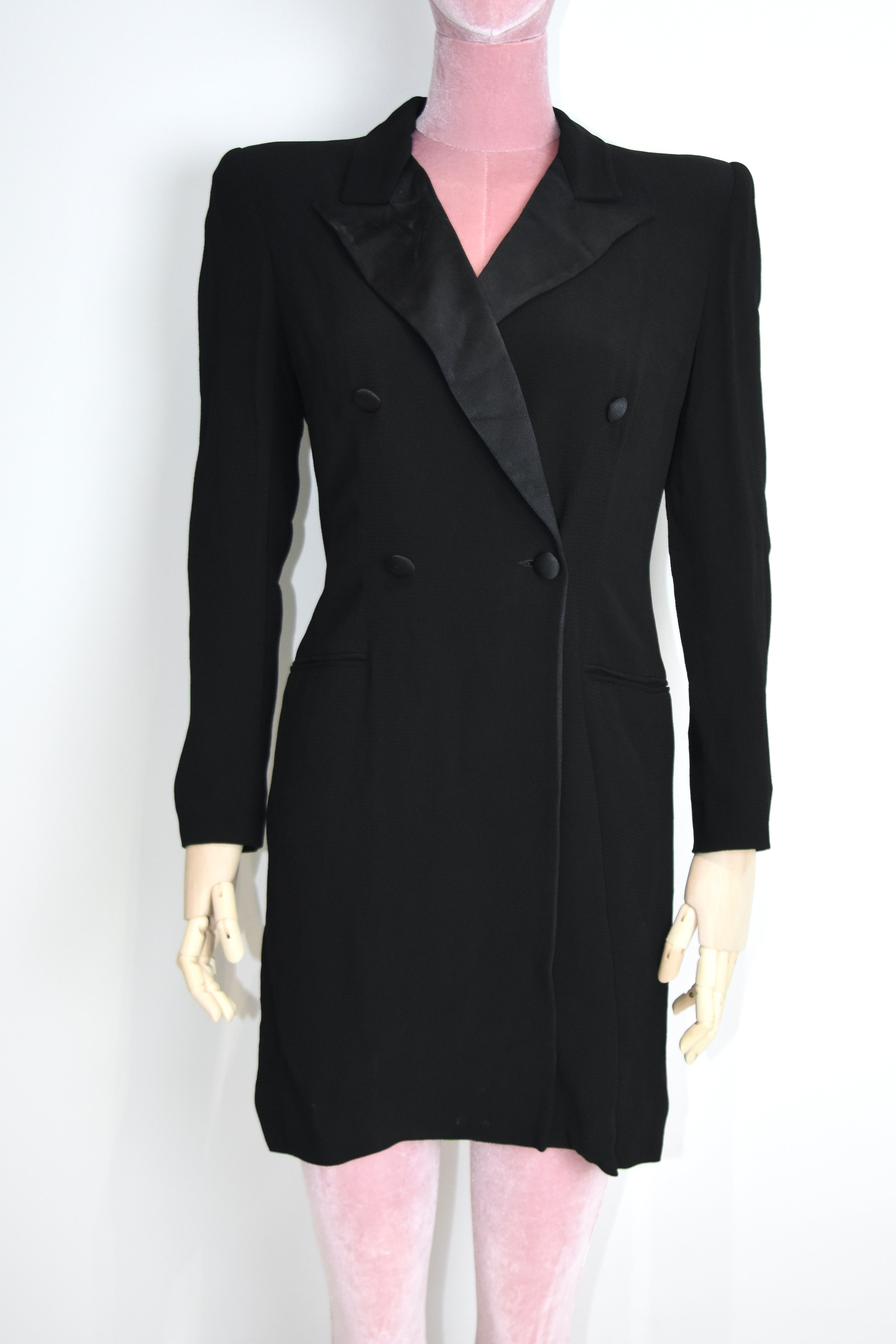 Giorgio Armani Double-Breasted Tailored Blazer Dress – Black Minimalist Power Suit Archive Piece