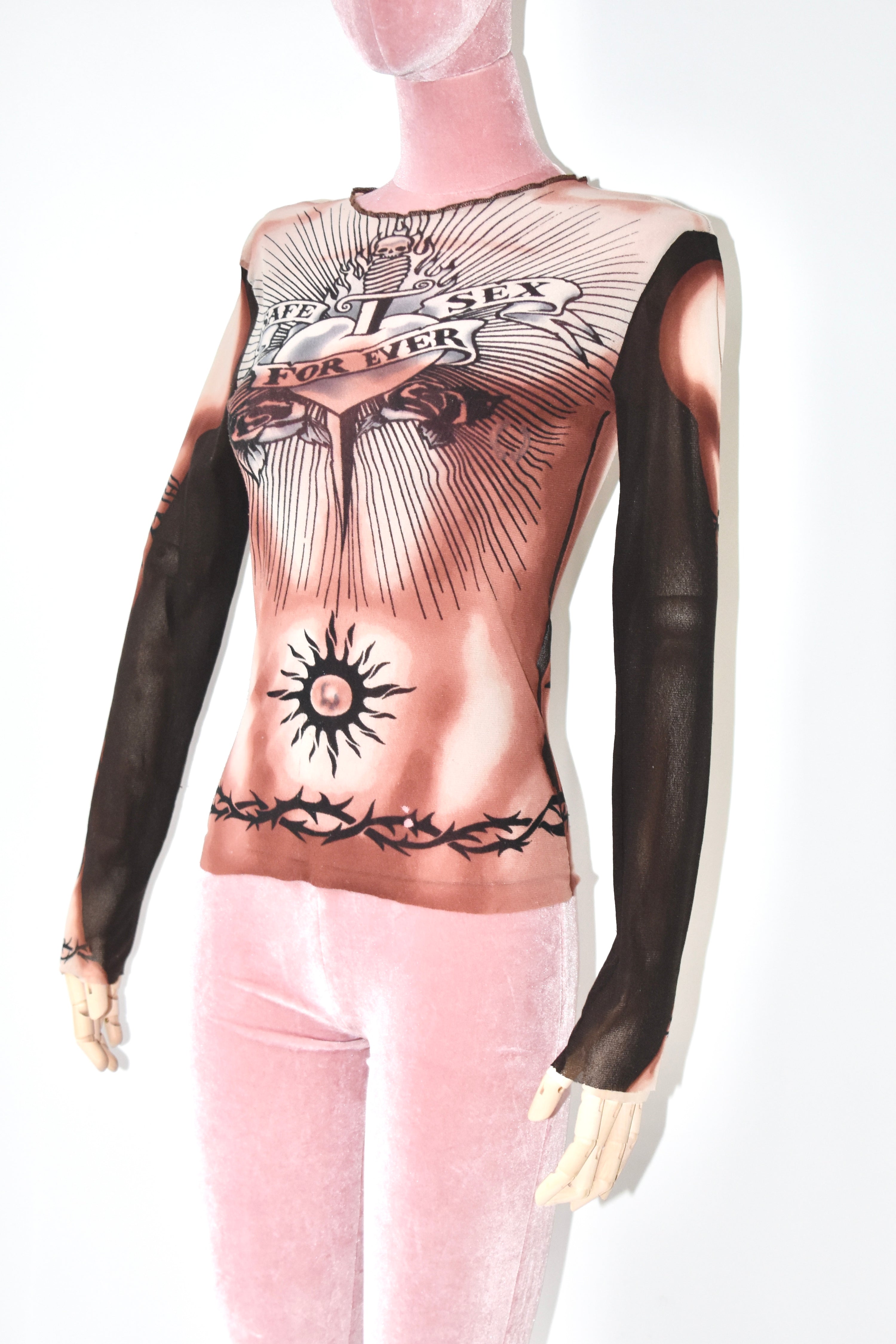 Jean Paul Gaultier S/S 1996 “Safe Sex Forever” Dragon Tattoo Mesh Top