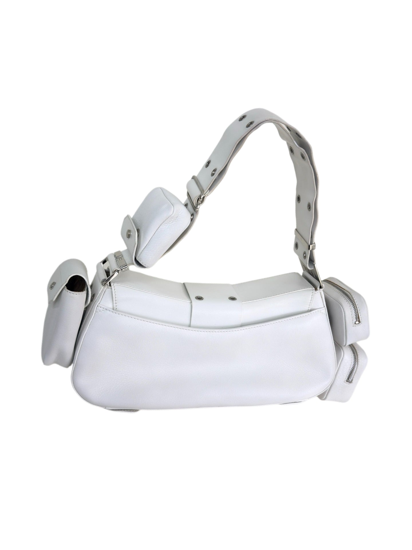 CHRISTIAN DIOR BY JOHN GALLIANO White Leather Four-Pocket Punk Shoulder Bag / Underarm Bag