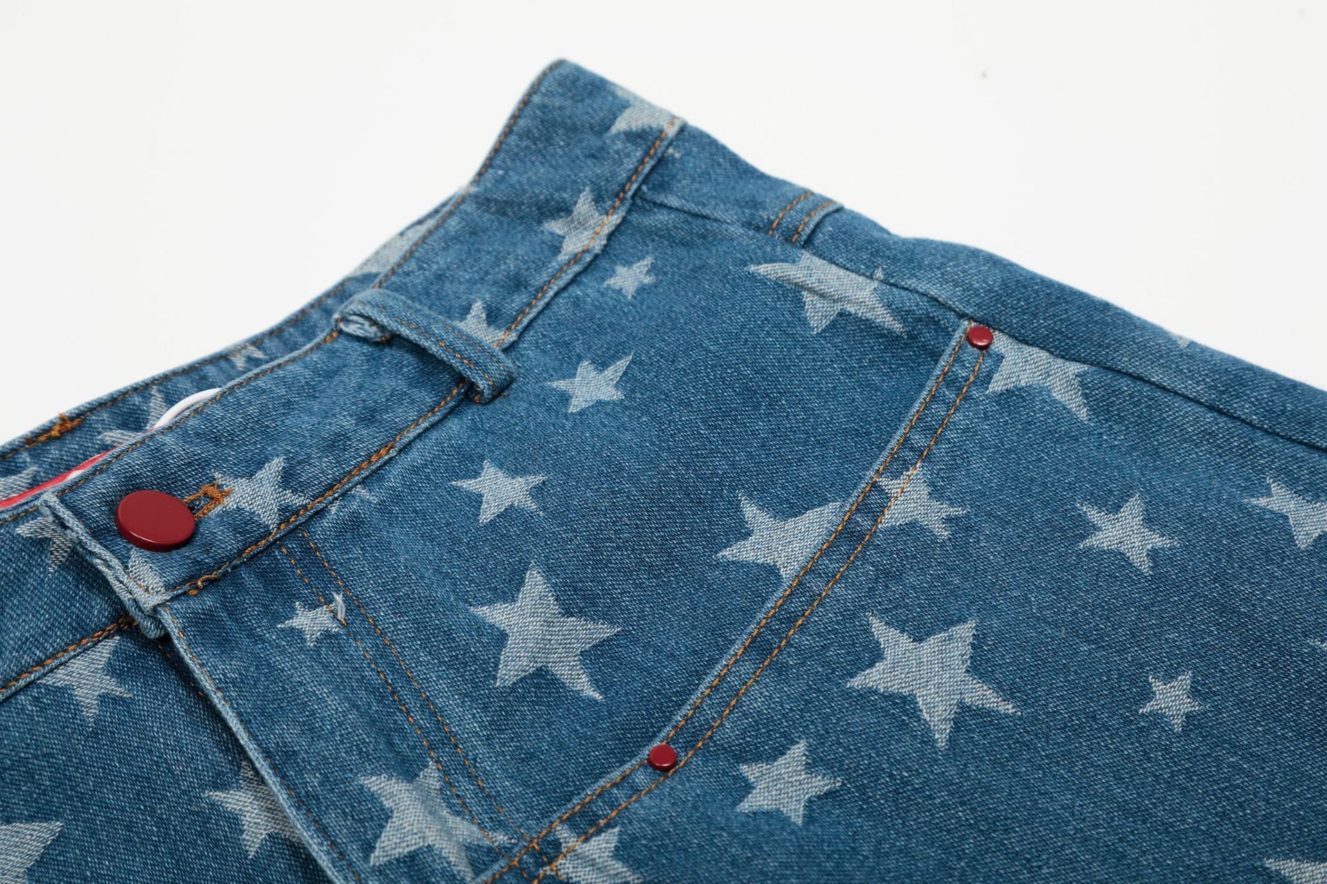Blue and Bllack Y2K Stars Denim Shorts Straight Jeans