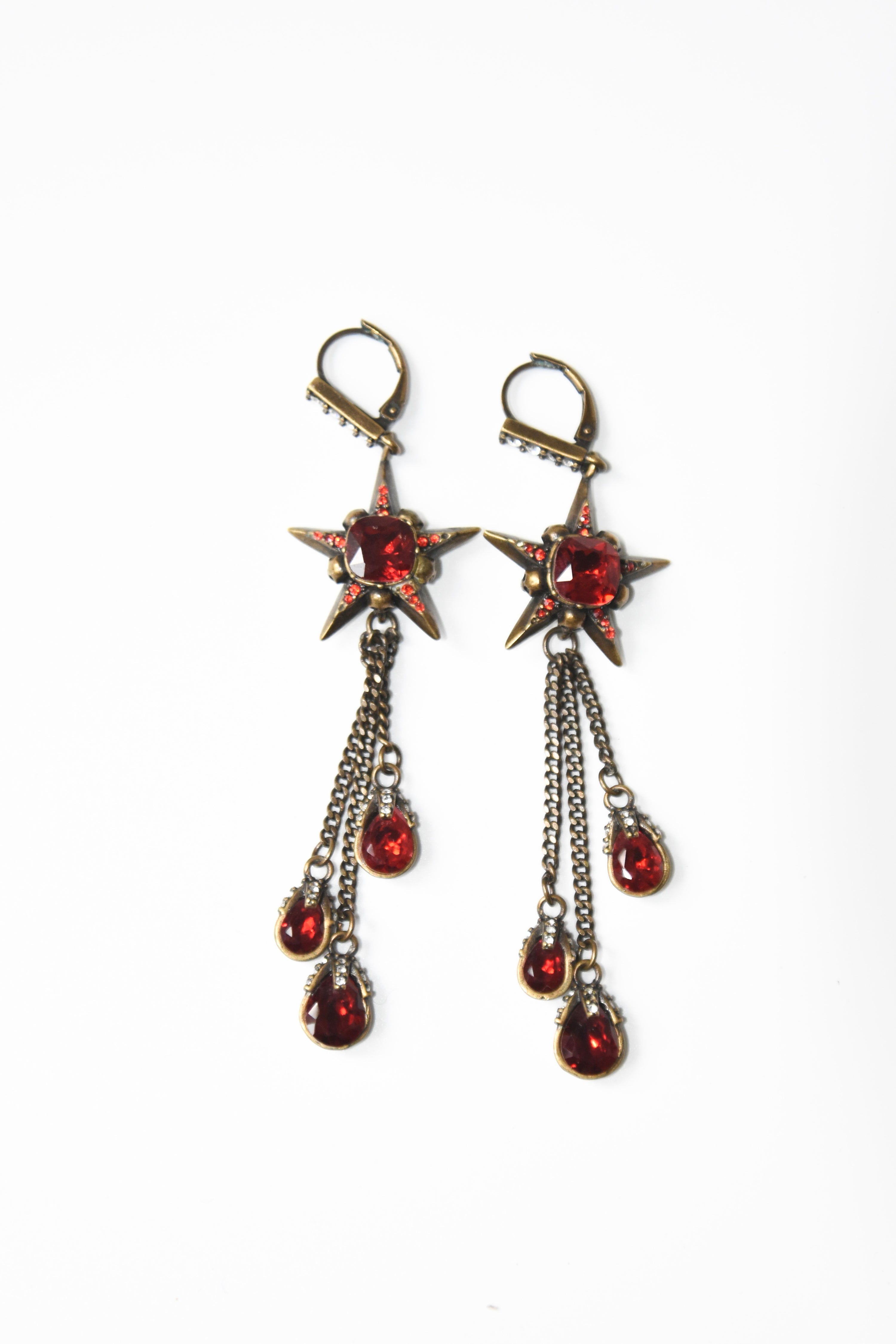 Alexander McQueen Ruby Crystal Star Drop Earrings – Rare Vintage Gothic Archive Piece