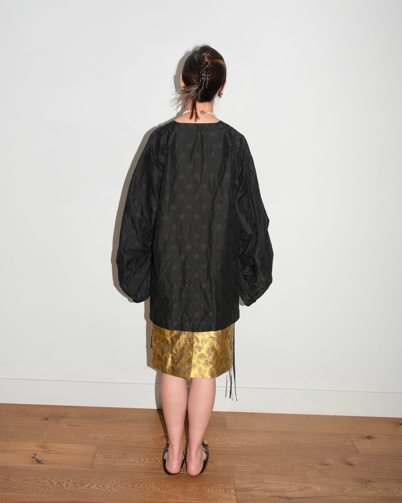 UMA WANG “TOIVO” Black Ruched Sleeve Top