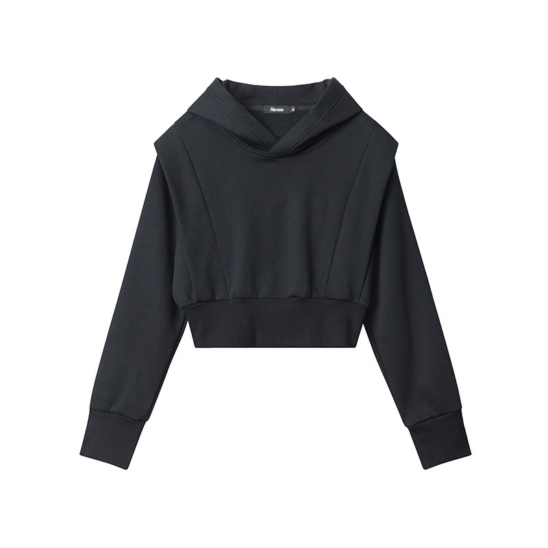 Black and Grey Cotton Poll Over Crop Hoodie Women's