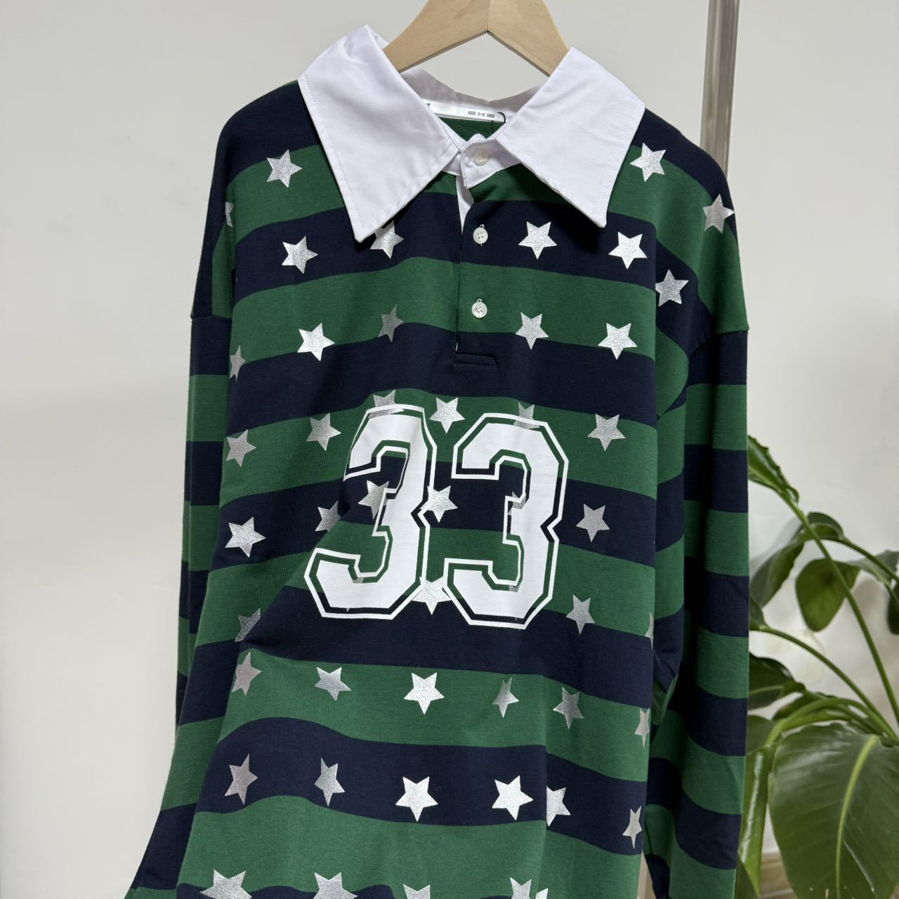 Korean Loose Pink and Grey Striped Polo Sweatshirt Top