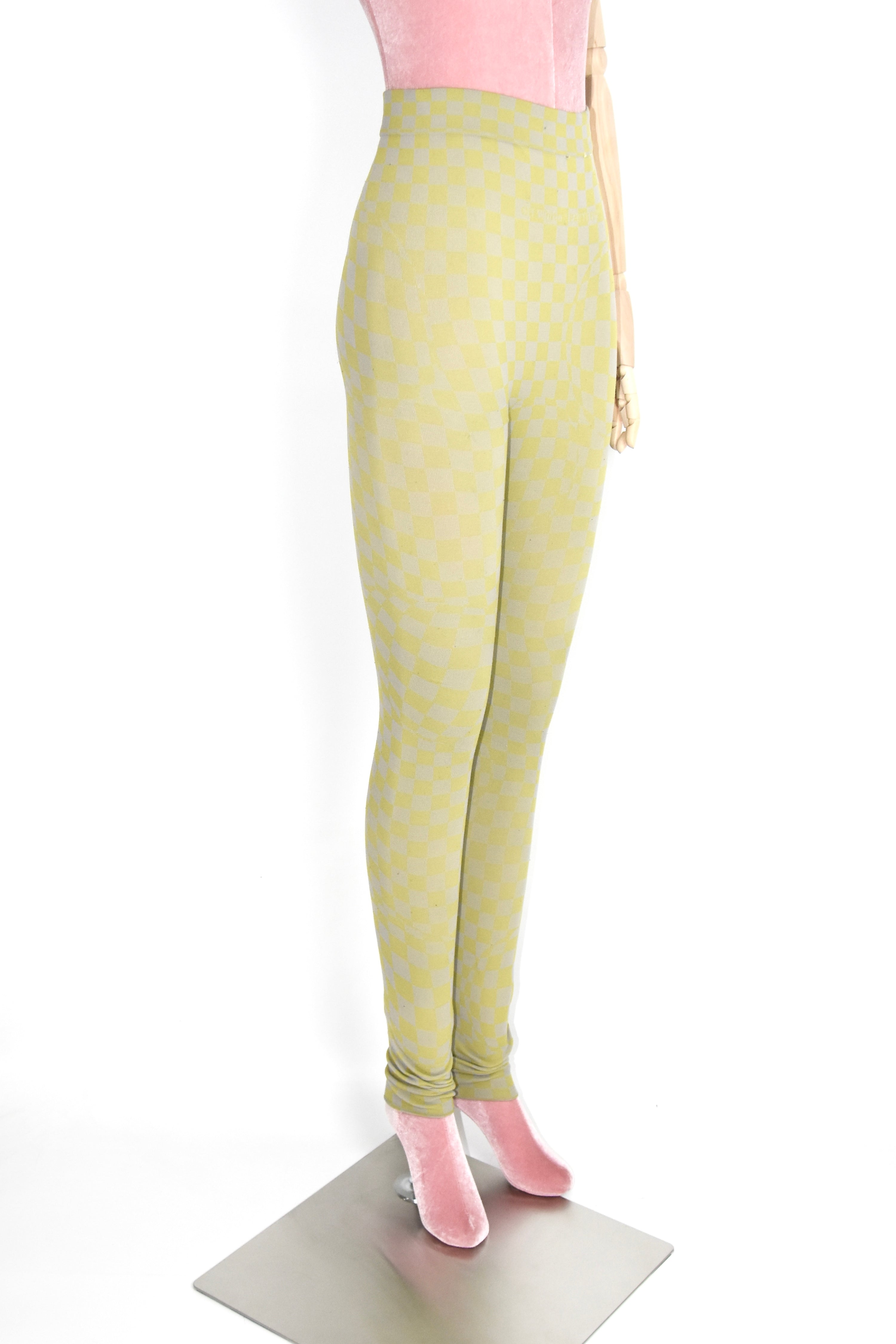Off-White Yellow-Grey Checkered Knit Leggings