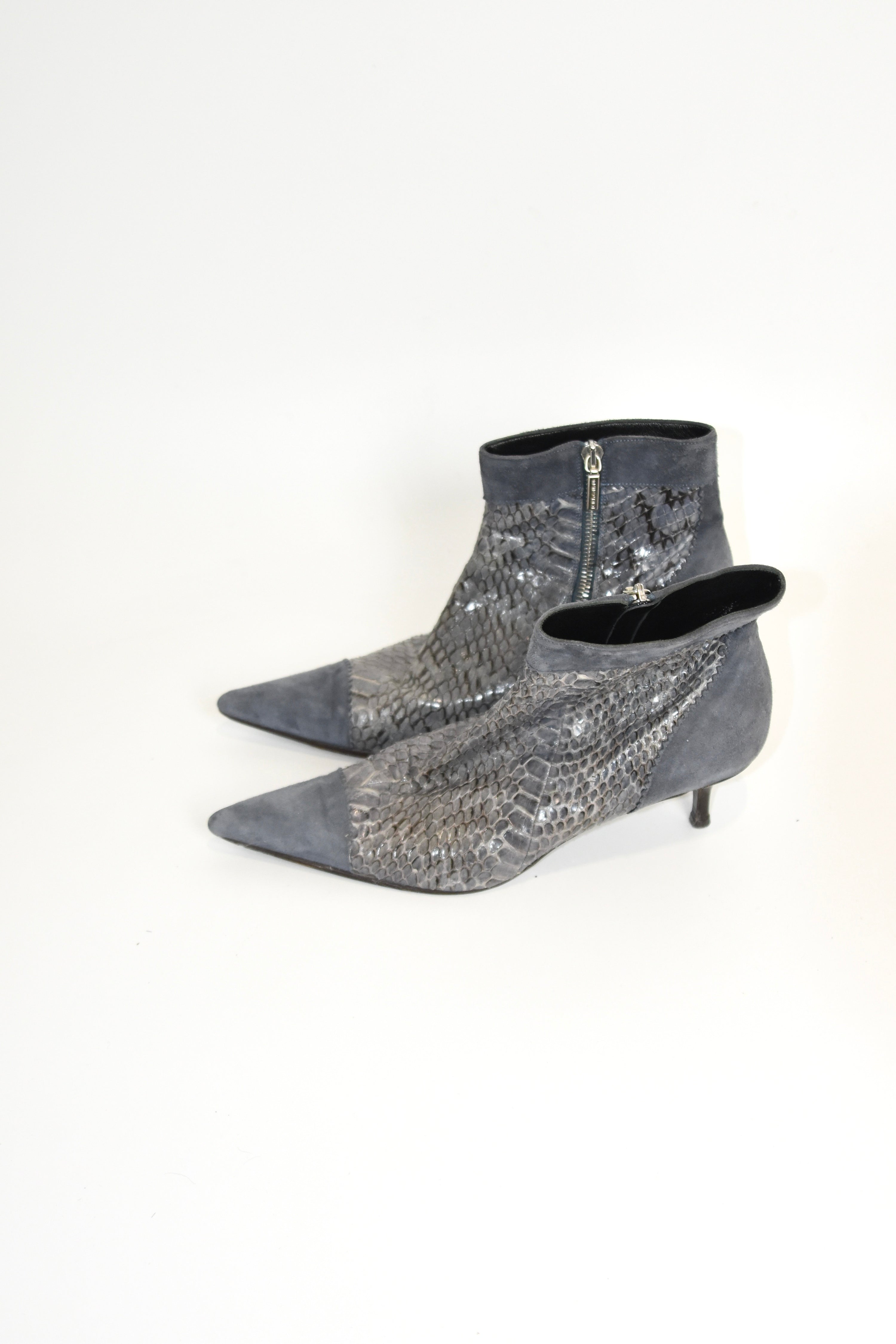 Dolce & Gabbana Misty Blue Snakeskin-Suede Kitten Heel Boots