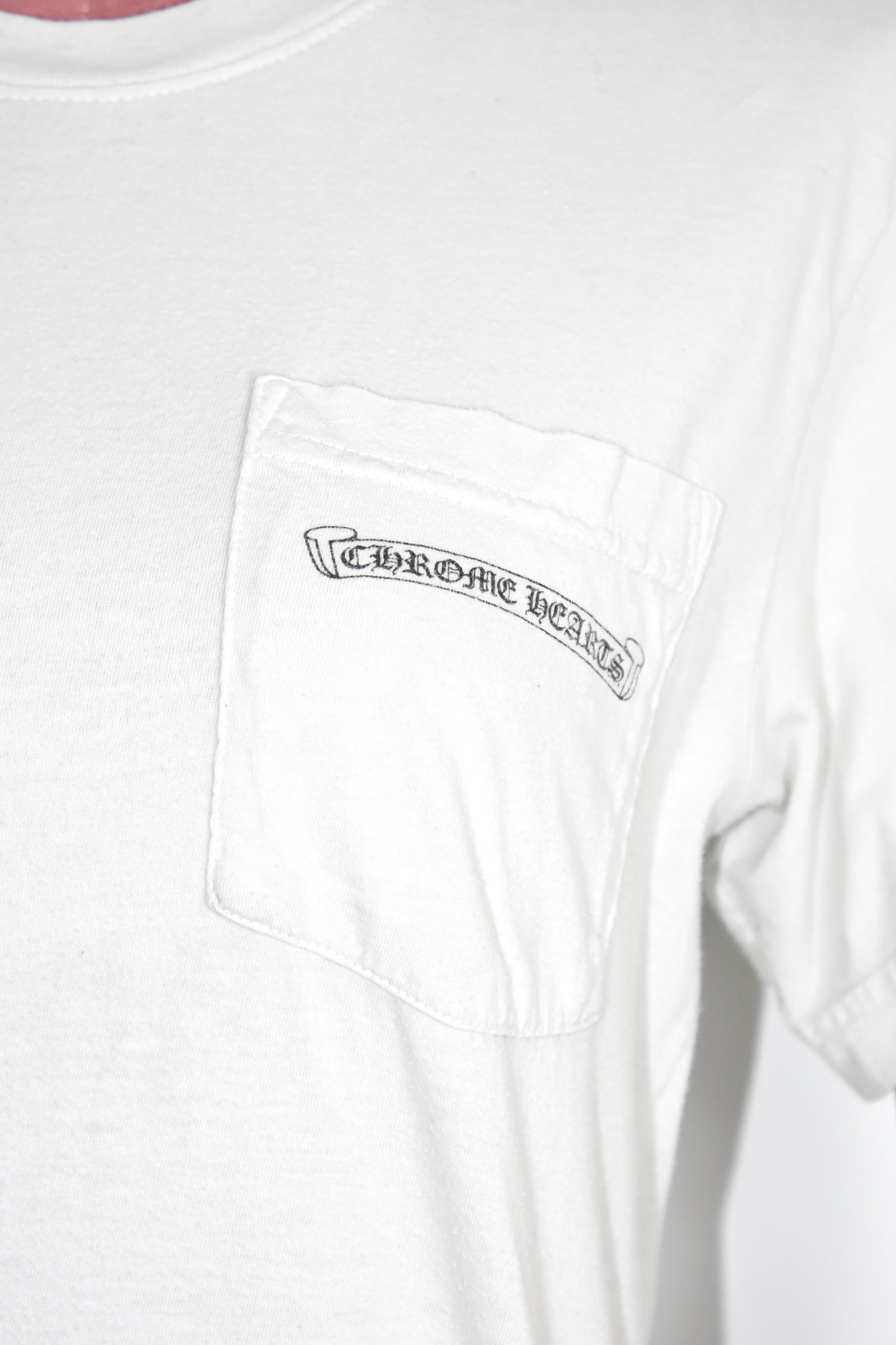 Chrome Hearts Cross Cluster Graphic T-Shirt – White Cotton Pocket Tee with Multicolor Cross Print
