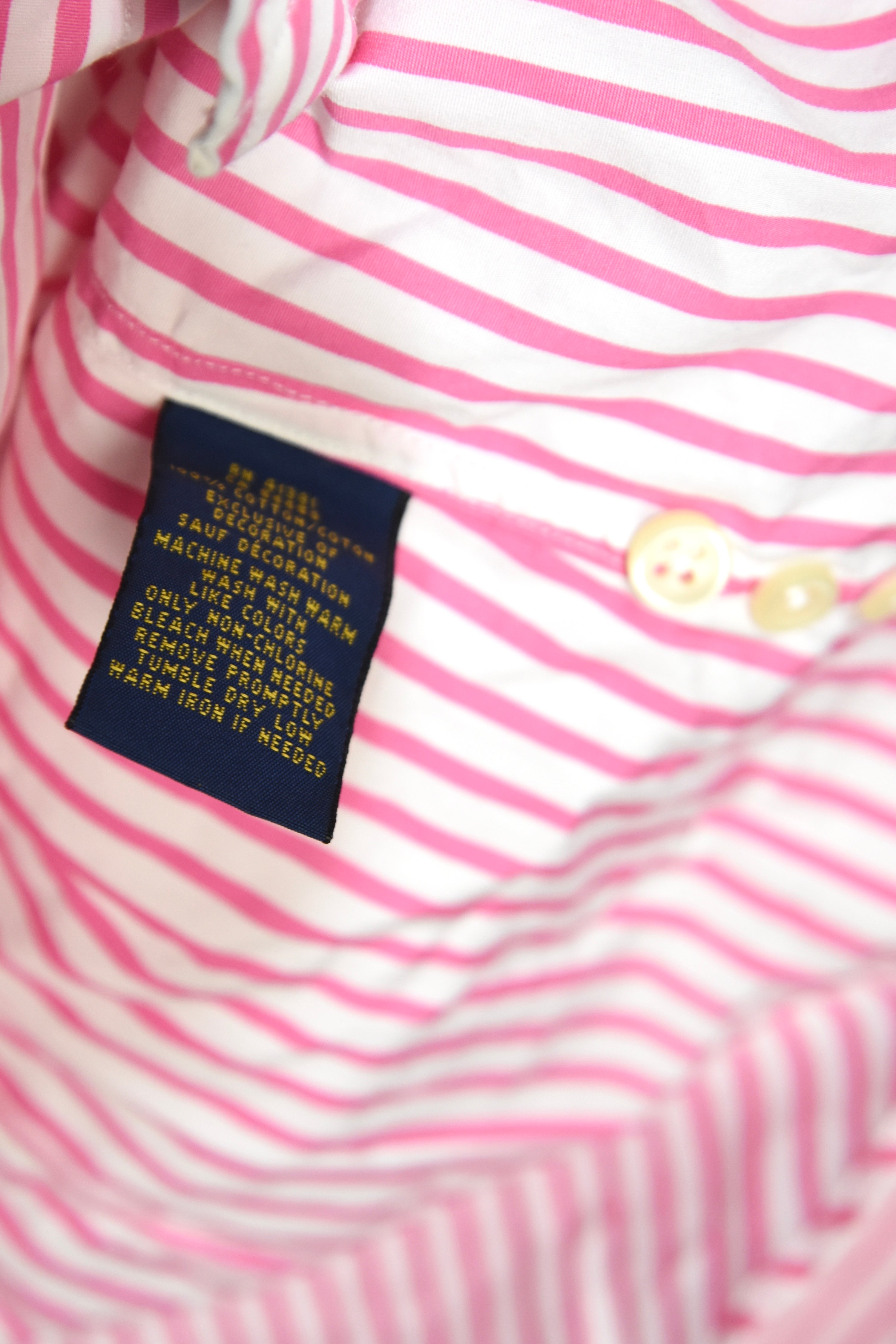 Ralph Lauren Pink White Striped Cotton Button-Down Shirt Women’s Custom Fit Preppy Oxford Blouse
