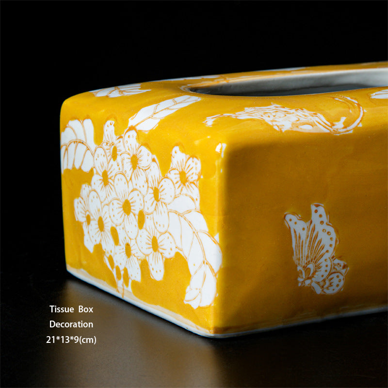 Oriental Collection Series Cirage“Golden Butterfly Blossoms”Hand-painted Underglaze Color Jingdezhen Tissue Box